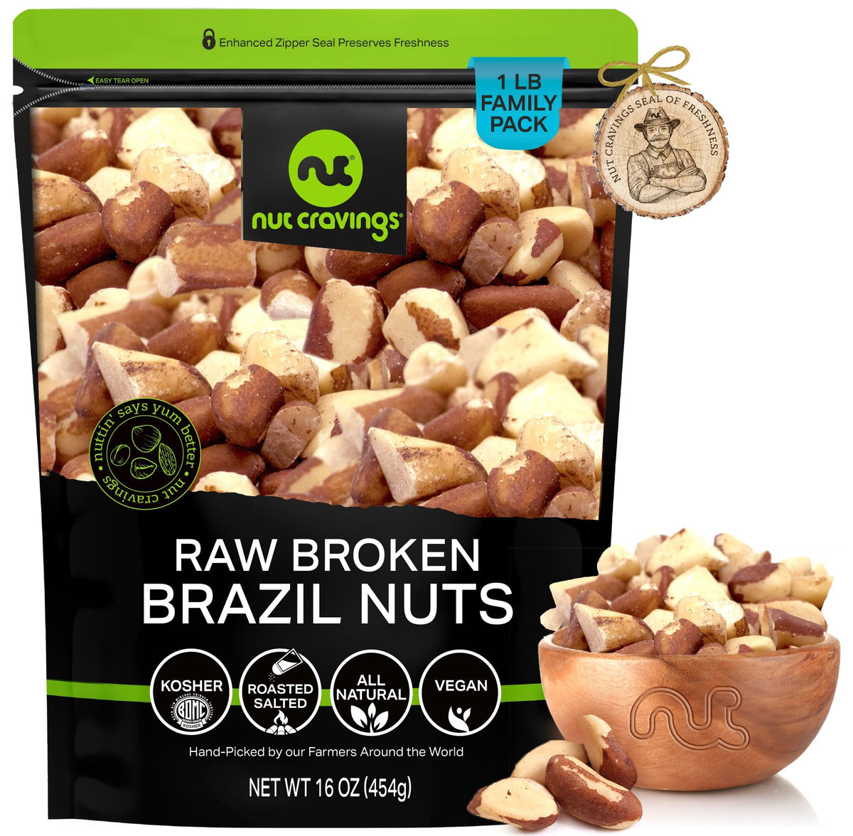 NUT CRAVINGS - Raw Broken Brazil Nuts, Unsalted, No Shell, (16oz - 1 LB) Bulk Nuts Packed Fresh in Resealable Bag - Kosher Healt