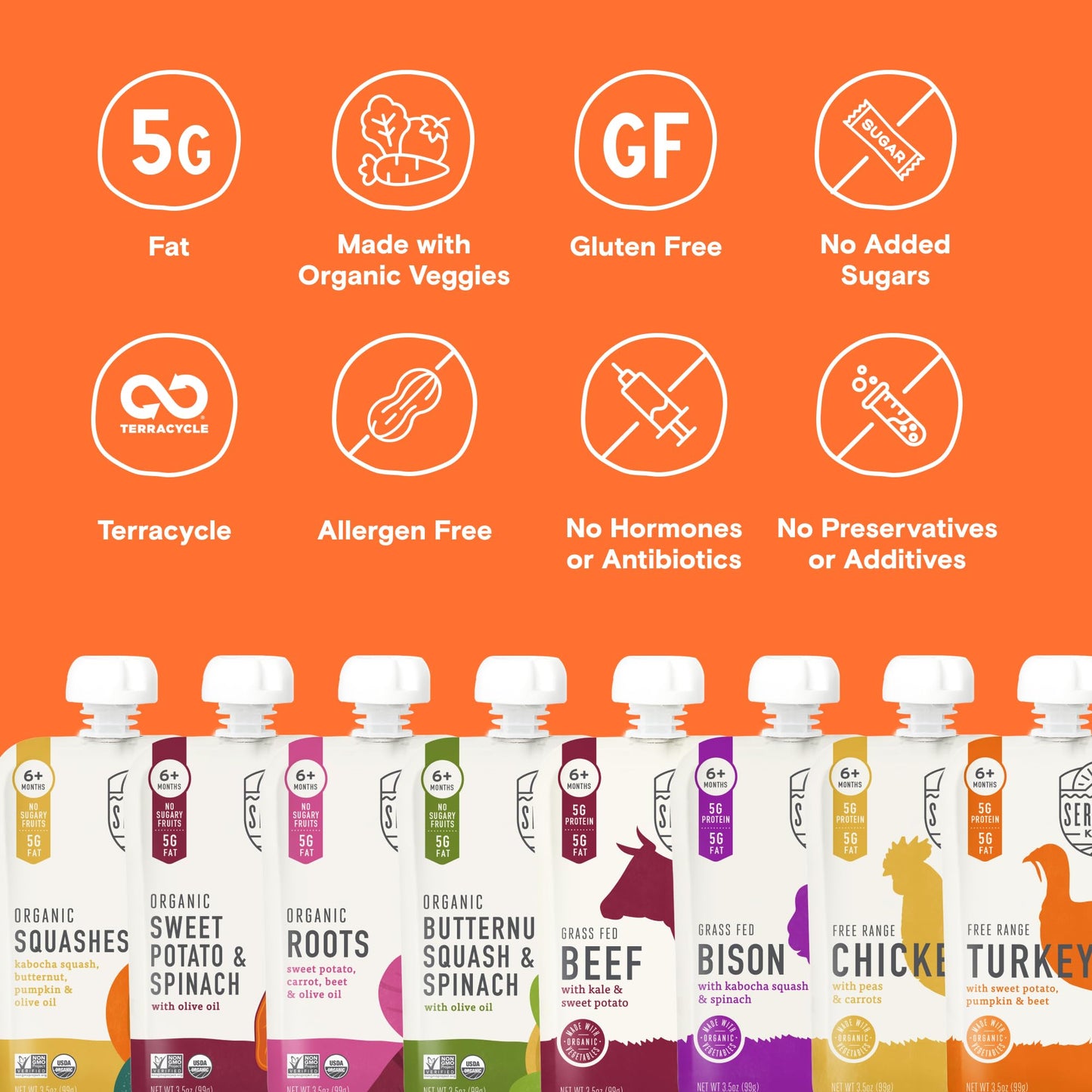 Serenity Kids 6+ Months Meats + Veggies Mixed Baby Food Puree Pouch Variety Pack 18 Count- No Sugary Fruits Or Added Sugar - 3.5 Oz Bpa & Allergen Free Pouch- Baby Puree Variety Pack - Pouches - Bison