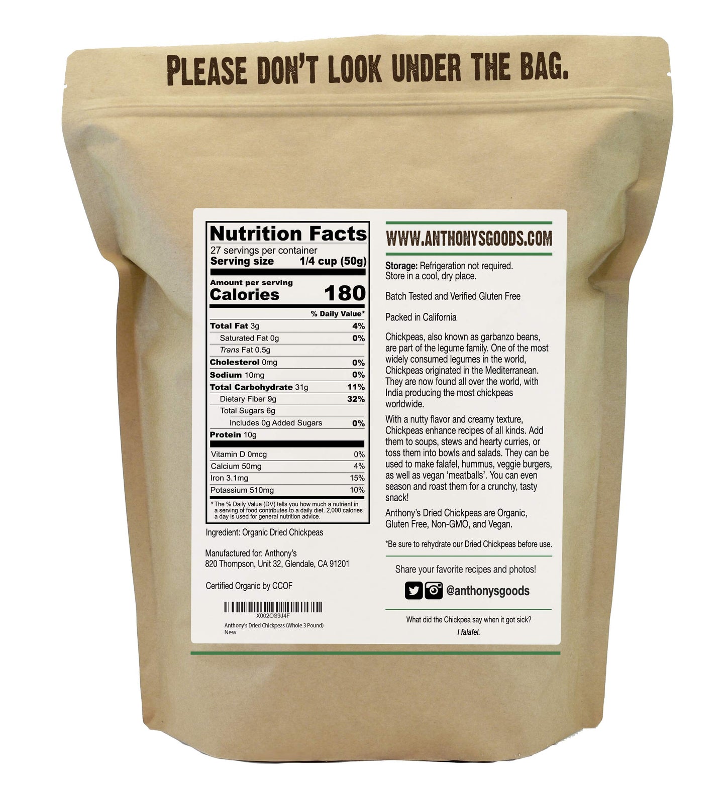 Anthony'S Organic Dried Chickpeas, 3 Lb, Dry Garbanzo Beans, Gluten Free, Non Gmo, Vegan