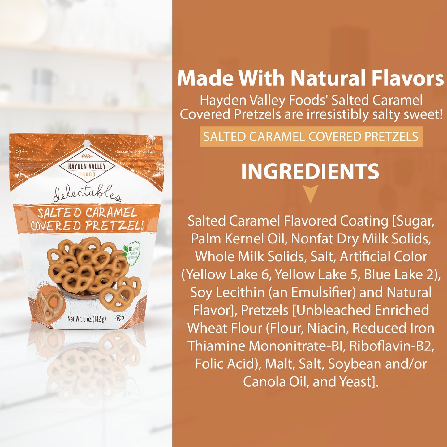 Hayden Valley Foods Salted Caramel Covered Pretzels - Pack of 3 - 5 oz Bags - No Artificial Flavors, Preservatives or Colors