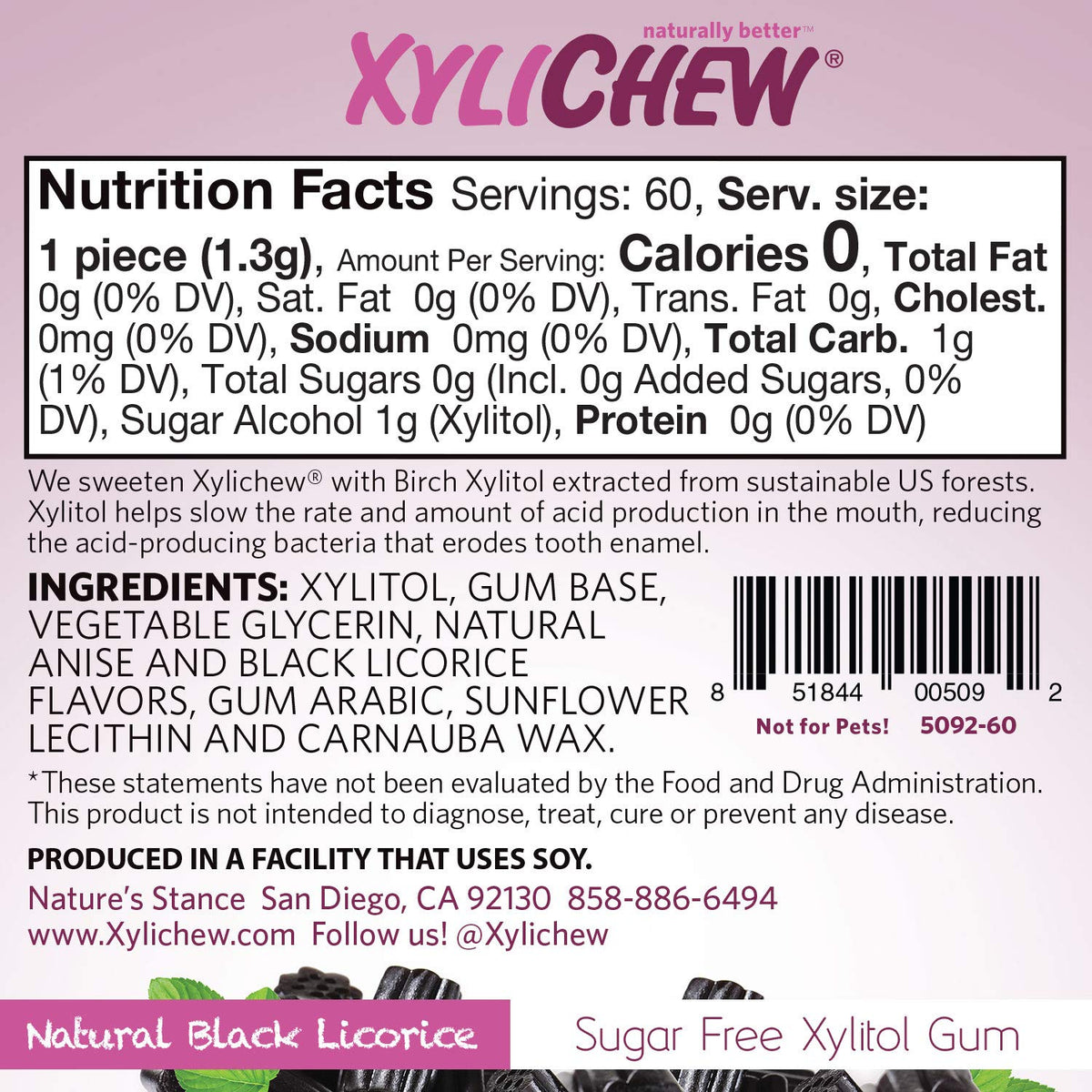 Xylichew - Naturally Better Sugar-Free Chewing Gum, Licorice - 60 Pieces