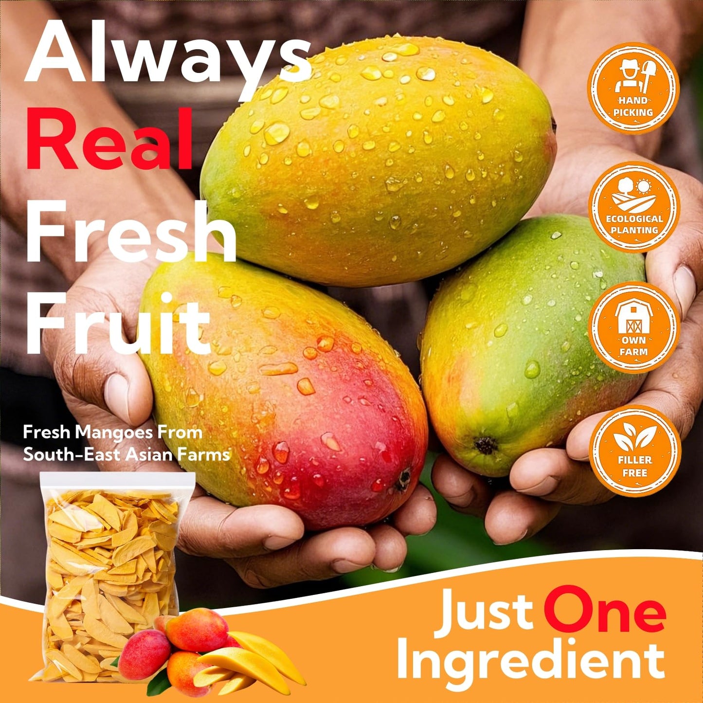 Generic Freeze Dried Mango Snacks, No Sugar Added, Natural Dehydrated Fruit, 5.6oz/160g, Model 0M-PPP2-YEI2