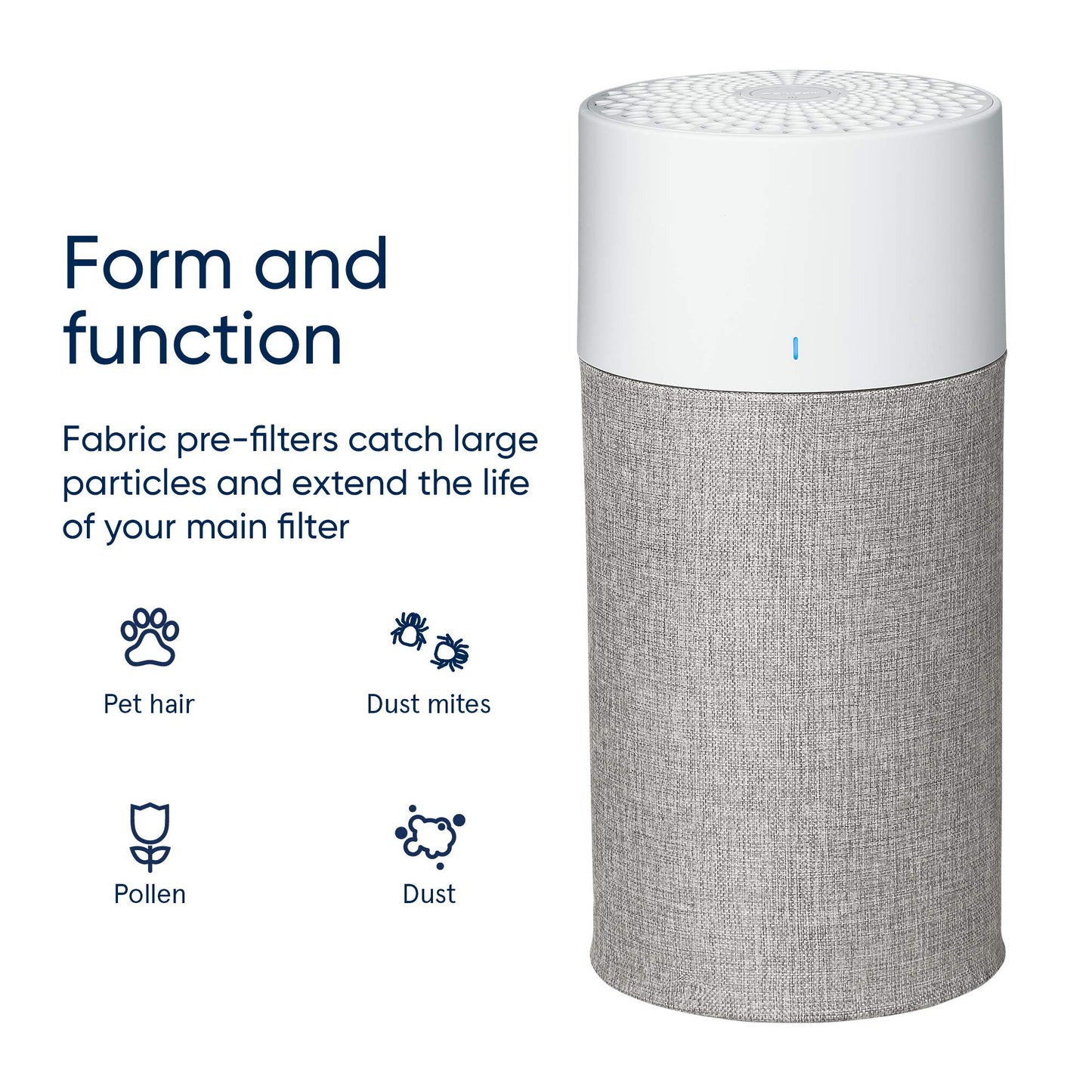 Blueair Blue Pure 411 Auto Light Gray Pre-Filter, Washable Fabric Traps Pollen, Pet Hair  Dust,Awinter Reed