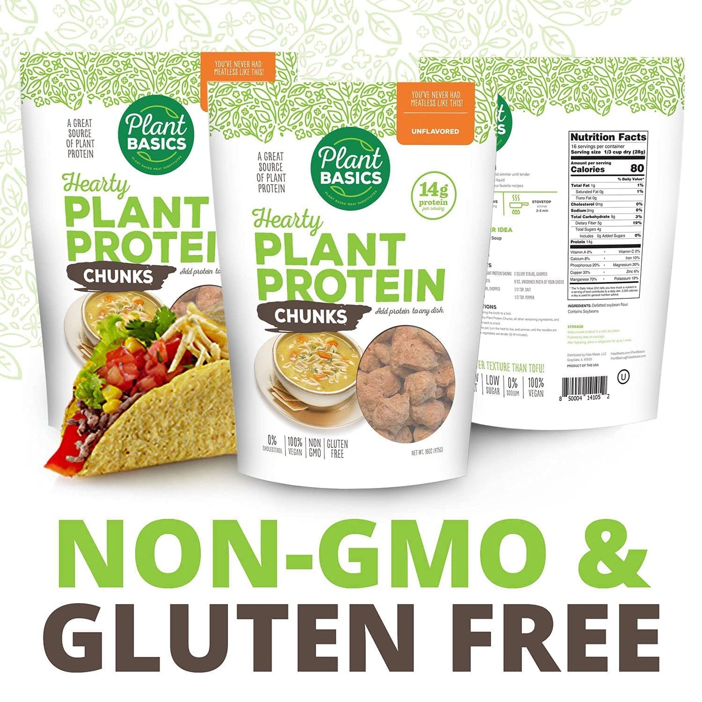 Plant Basics Hearty Plant Protein - Unflavored Chunks, 6 lb Bulk Bag, Non-GMO, Vegan, Gluten Free, Low Fat, Low Sodium