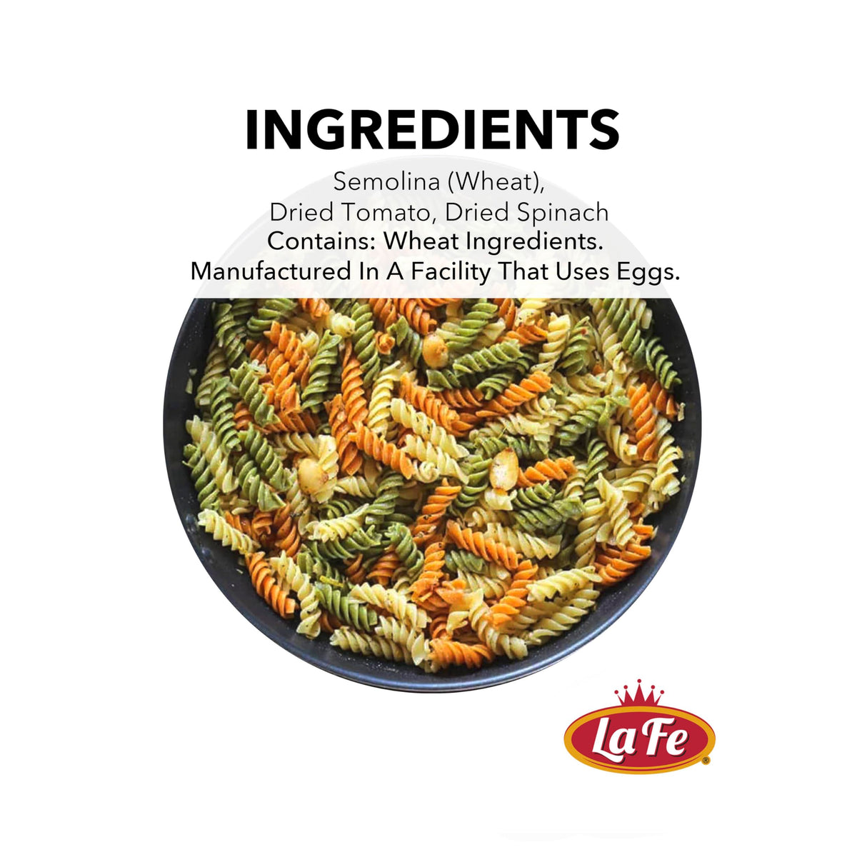 La Fe Tri-Color Rotini Pasta - Unenriched Semolina - 16oz (3 Pack) - Cholesterol & Sodium Free