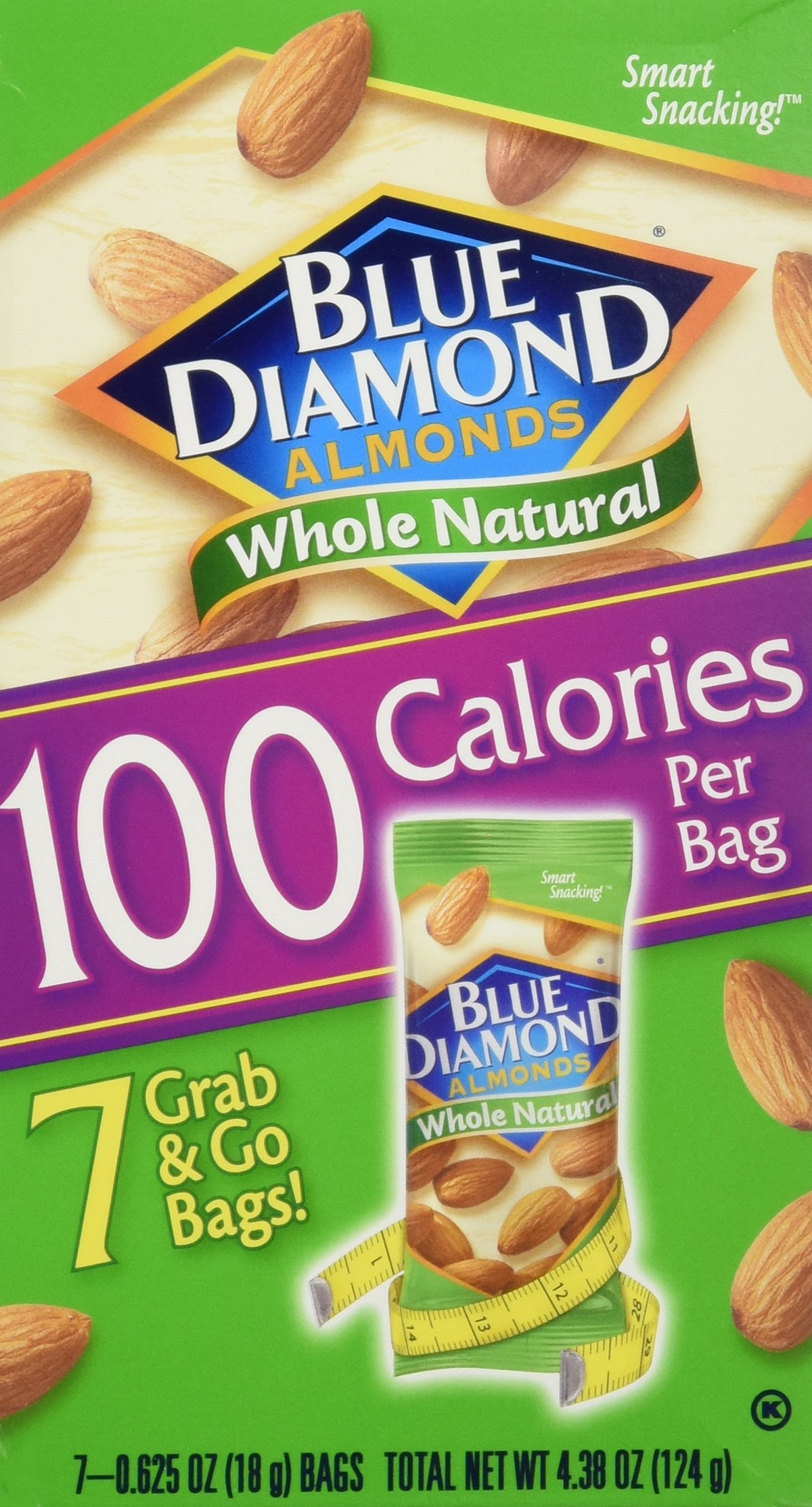 Blue Diamond Almonds Whole Natural 7 Grab & Go Bags - 4.38 oz