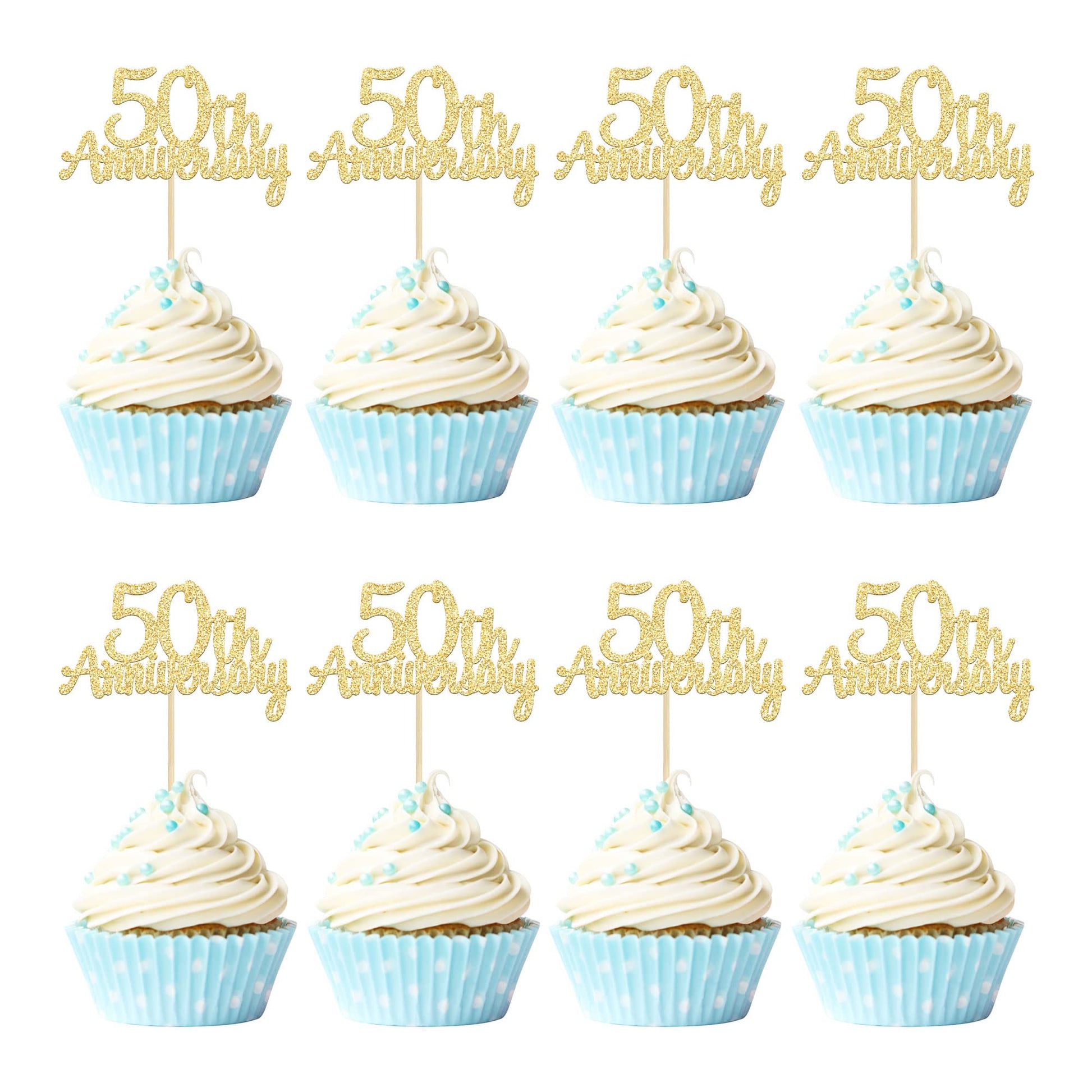 Gyufise 24 Pack 50Th Anniversary Cupcake Toppers Picks Gold Glitter Happy 50Th Anniversary Cake Decorations For 50Th Wedding Ret