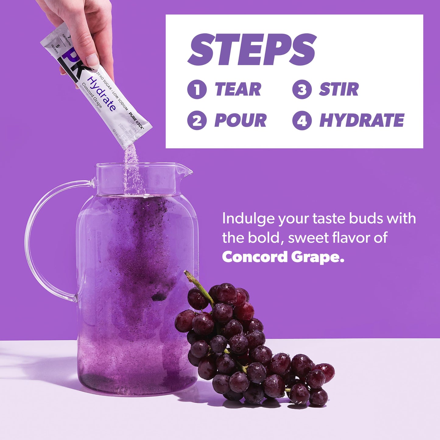 Pure Kick Hydration Pitcher Pack, Concord Grape, Includes 6 Packets, 1 Box, Makes 12 Quarts Total