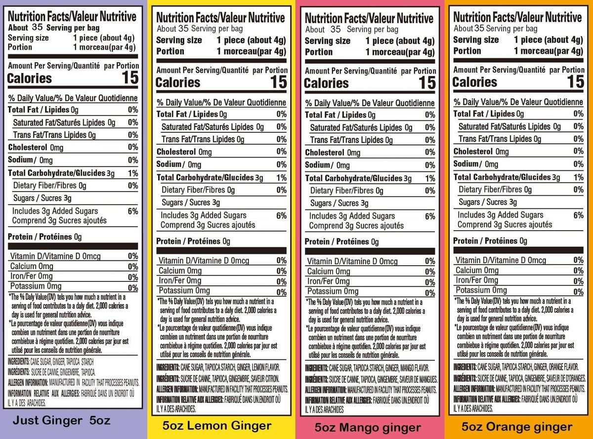 Gem Gem Ginger Candy Chewy Ginger Chews (Assorted Mix, 5.0Oz, Pack Of 4)
