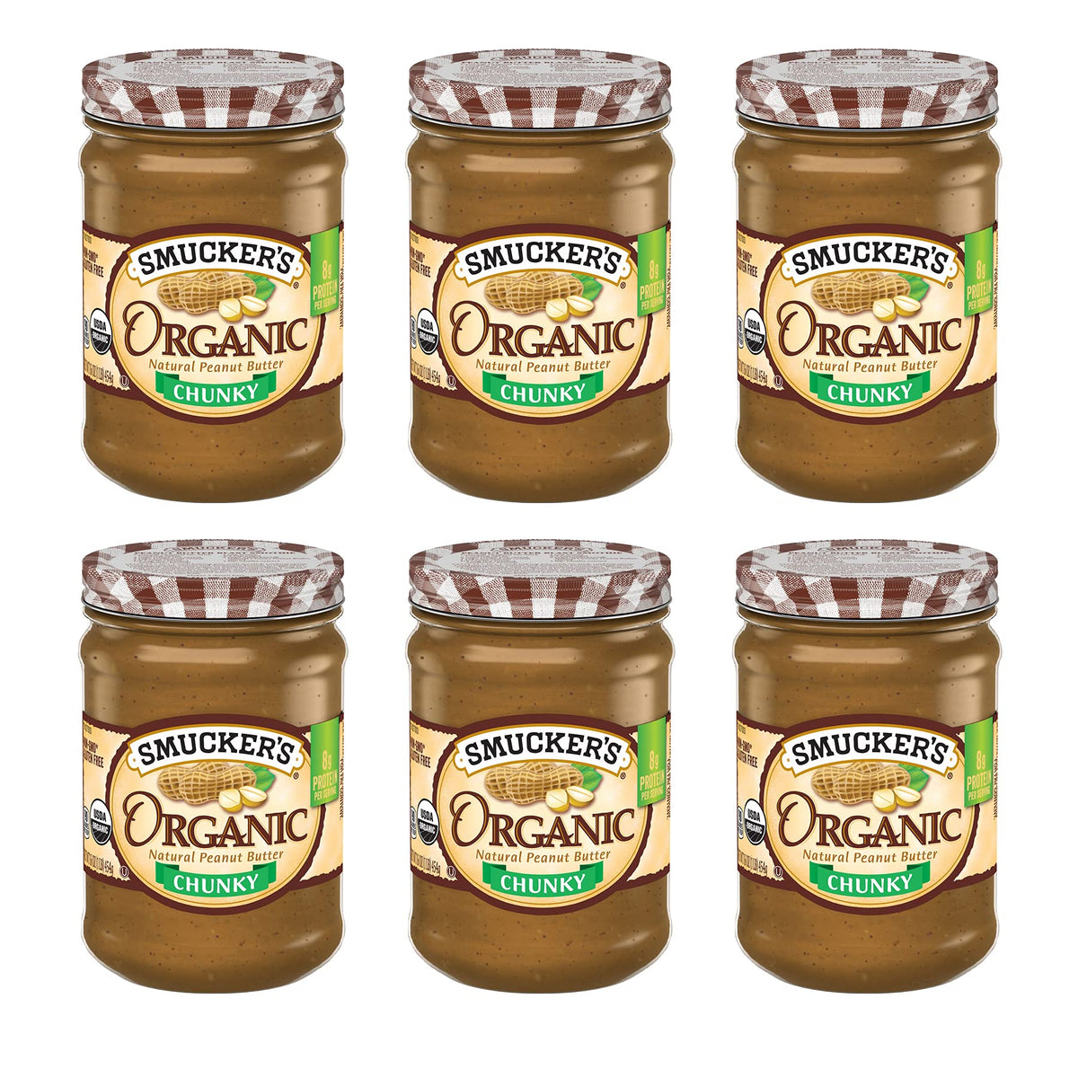 Smucker s Organic Peanut Butter, Chunky, 16oz (Pack of 6)