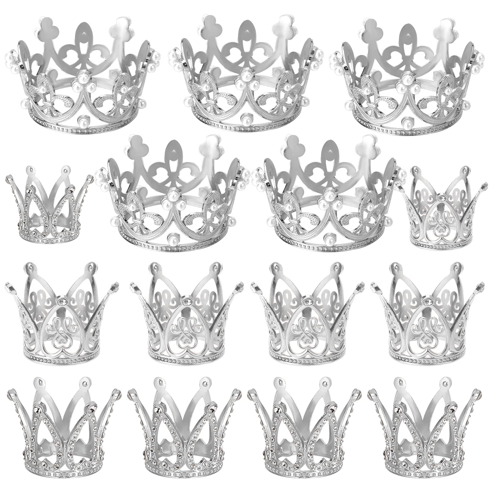 Ayfjovs Silver Crown Cake Topper, 15 Pieces 3 Size Mini Crown Tiny Crown For Cake Topper, Silver Crowns For Flower Arrangements