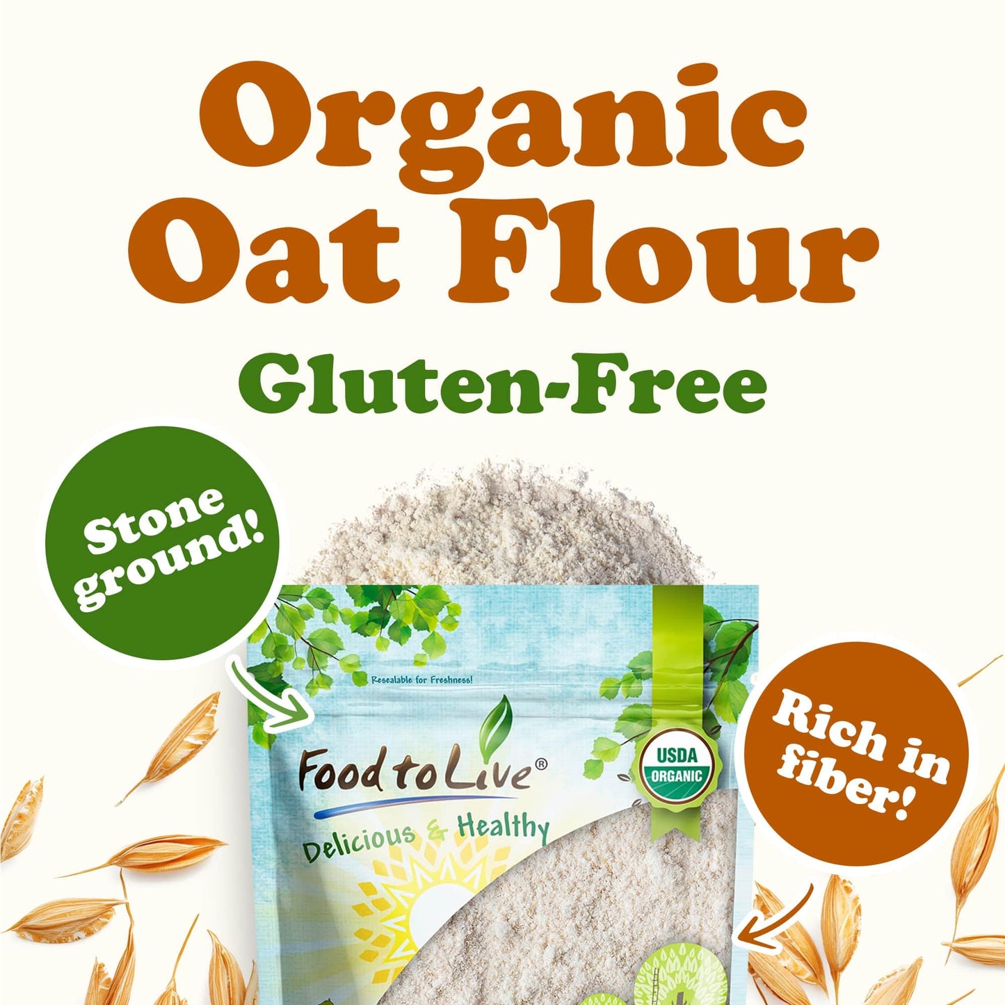 Food to Live Gluten-Free Organic Oat Flour - 64 Ounce, Stone Ground, Ideal for Baking Pancakes, Muffins, Waffles, and Bread