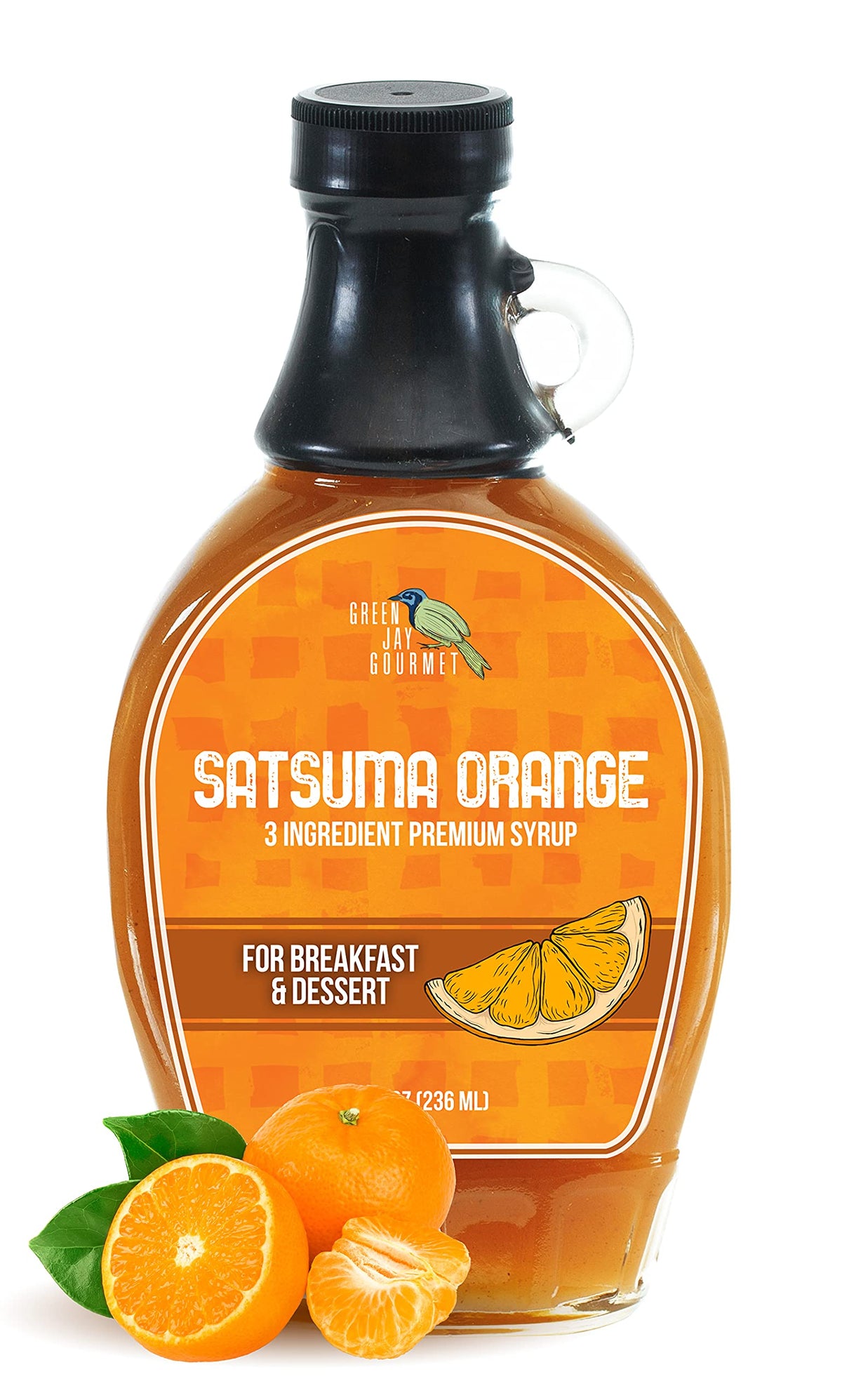 Green Jay Gourmet Satsuma Orange Syrup - 3 Ingredient Premium Breakfast Syrup With Fresh Orange, Cane Sugar & Lemon Juice - All-