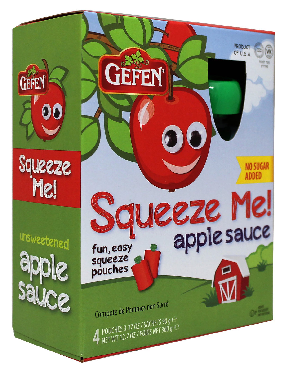 Gefen Applesauce Pouches, 3.17oz (1 Pack, 4 pouches)