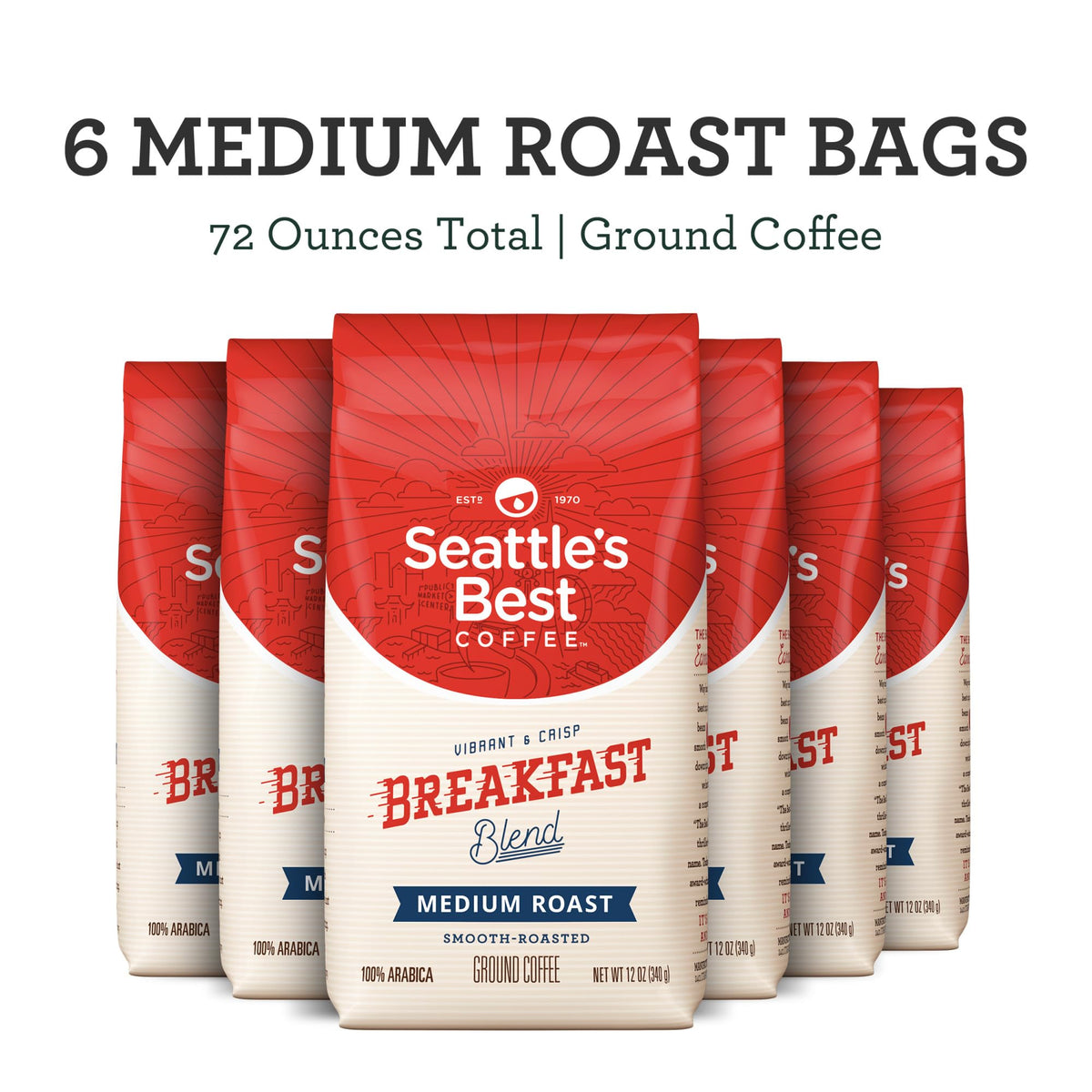 Seattles Best Coffee Breakfast Blend Medium Roast Ground Coffee | 12 Ounce (Pack of 6)
