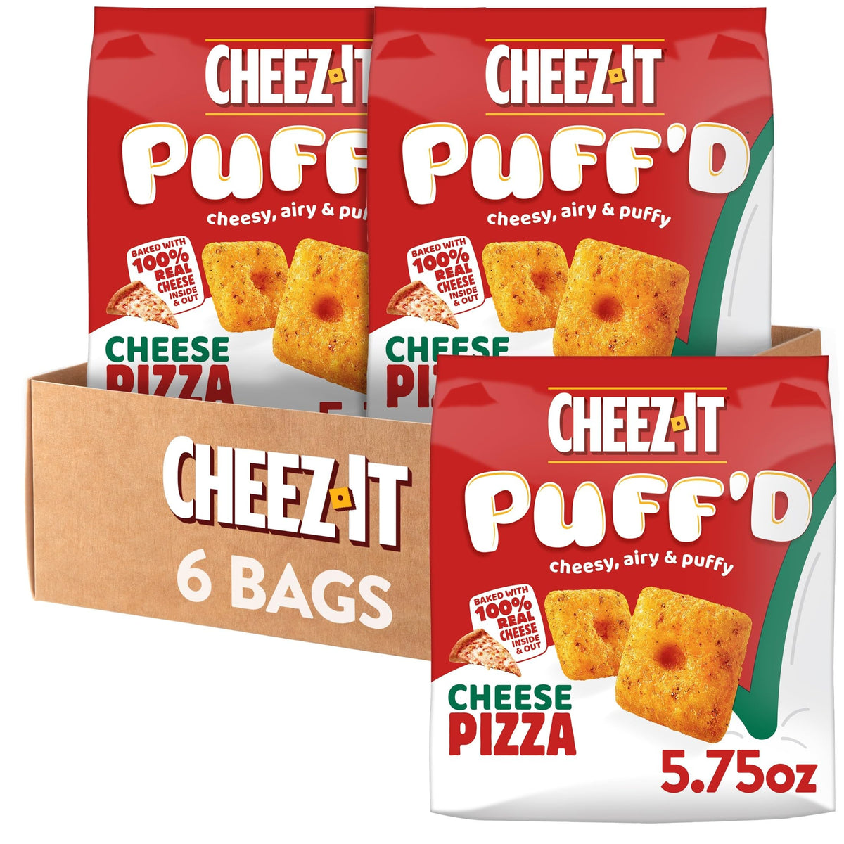 Cheez-It Puff d Cheesy Baked Snacks, Puffed Crackers, Lunch Snacks, Cheese Pizza (6 Bags)