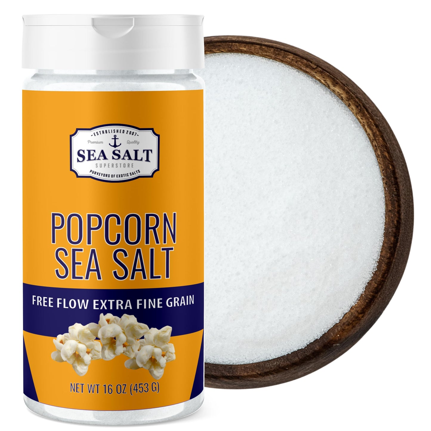 Sea Salt Superstore Popcorn Salt Seasoning - Sea Salt, 16 oz Shaker
