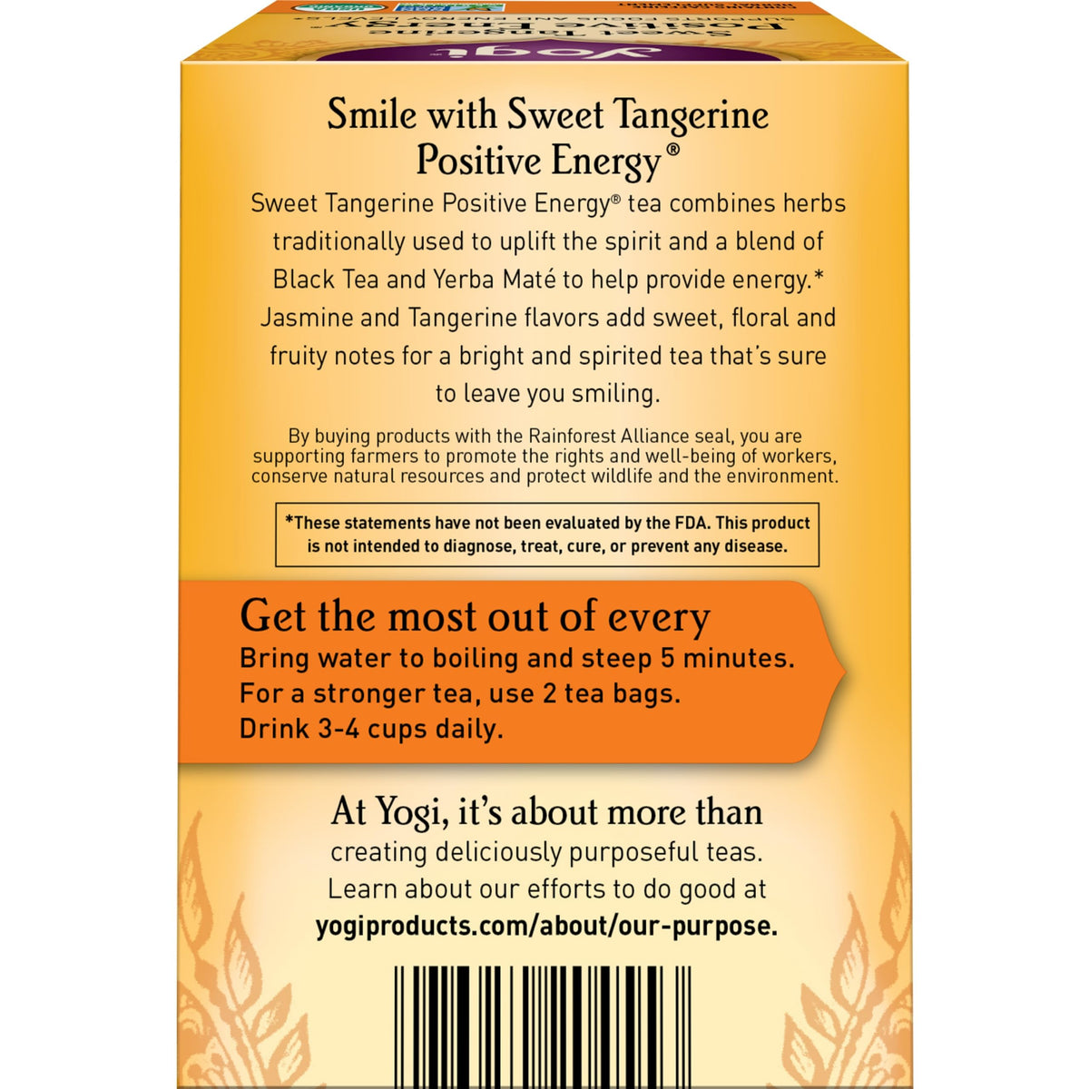Yogi Sweet Tangerine Positive Energy Tea - 16 Tea Bags Per Pack (6 Packs) - Organic Tangerine Energy Tea - Includes Black Tea Le