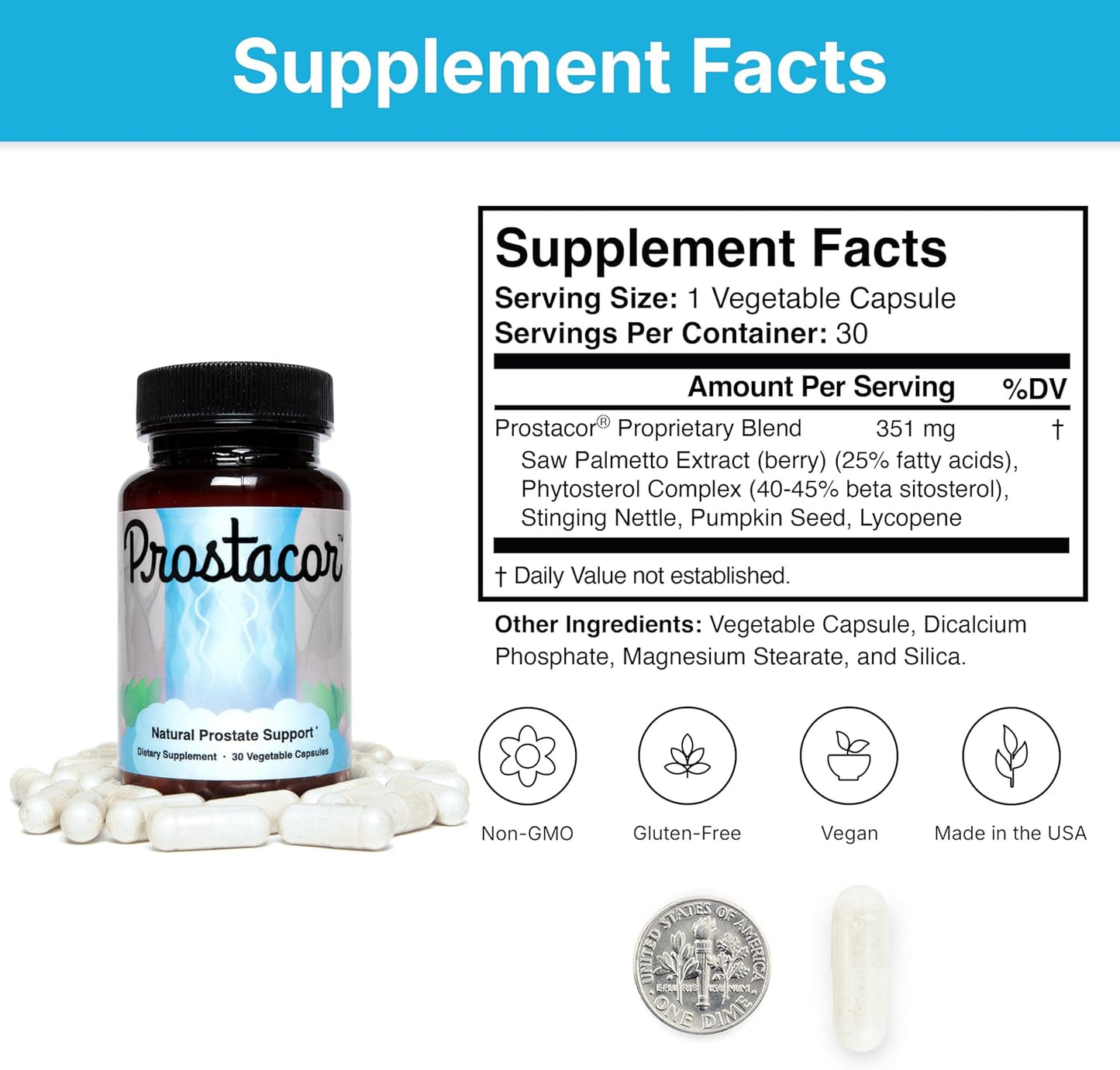 Prostacor - Natural Prostate Support Supplement - Non-GMO, Vegan, Gluten-Free