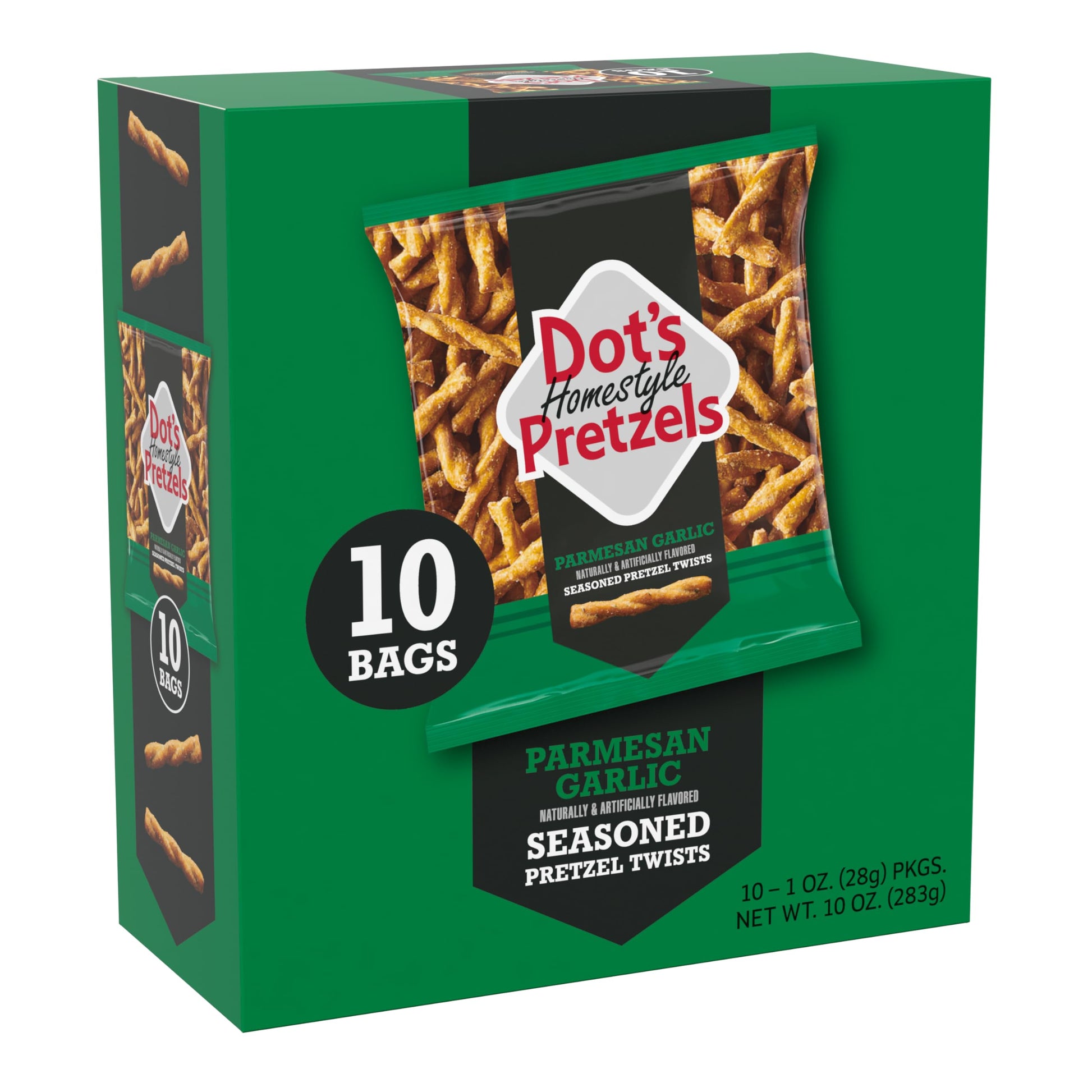 DotS Pretzels Parmesan Garlic Seasoned Pretzel Twist Snack  1Oz Individually Sized Bag (10 Count)