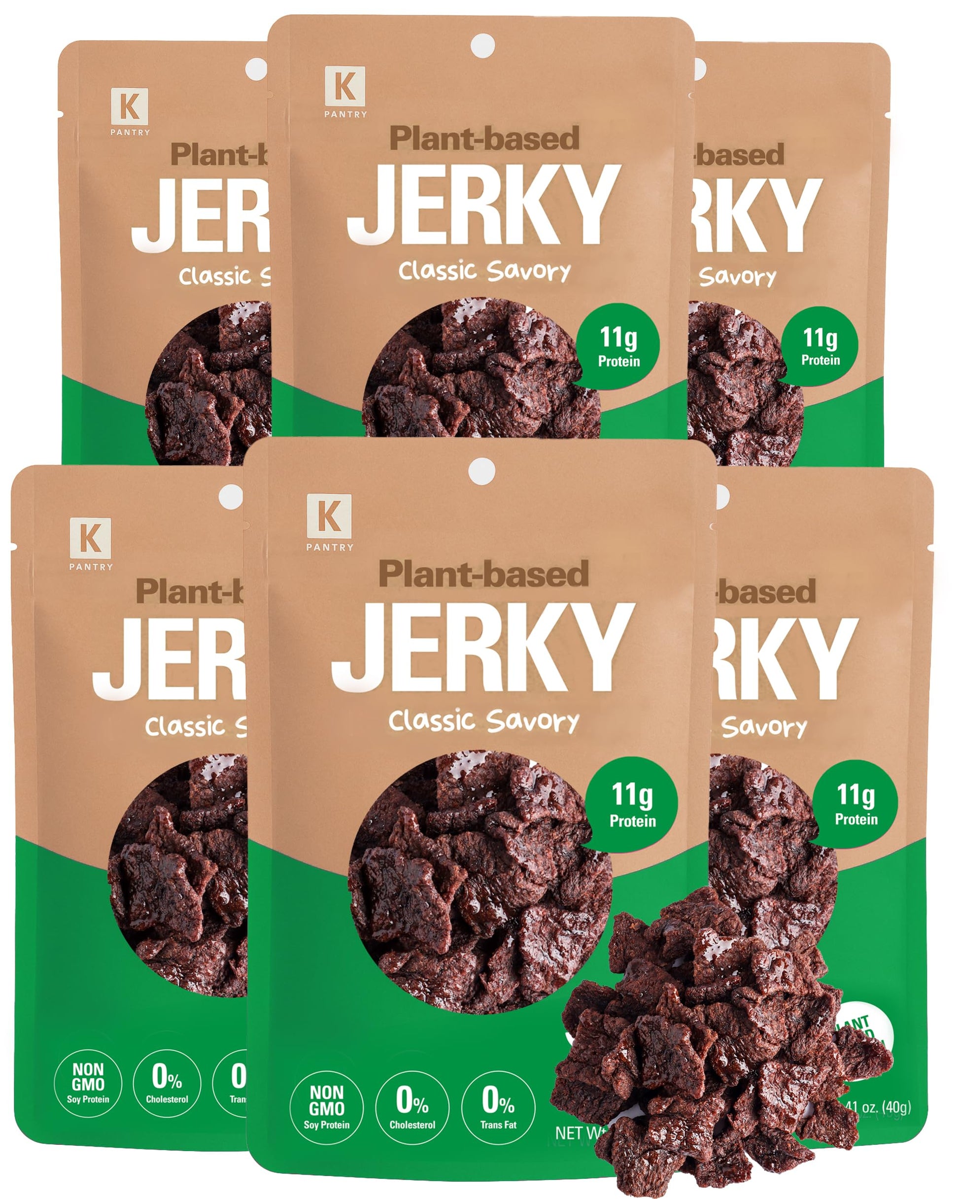 KPANTRY Vegan Jerky Korean Classic Savory, Plant-Based, Non-GMO, Low-Fat Snack, 1.35oz (Pack of 6)