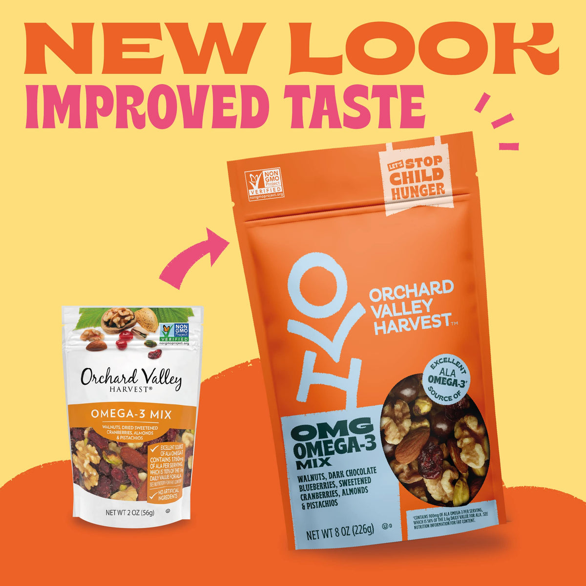 Orchard Valley Harvest Omg Omega-3 Mix, Walnuts, 8 Oz Resealable Bag, Dark Chocolate Blueberries, Sweetened Cranberries, Almonds, Pistachios, Gluten Free, Non-Gmo, On-The-Go Snack