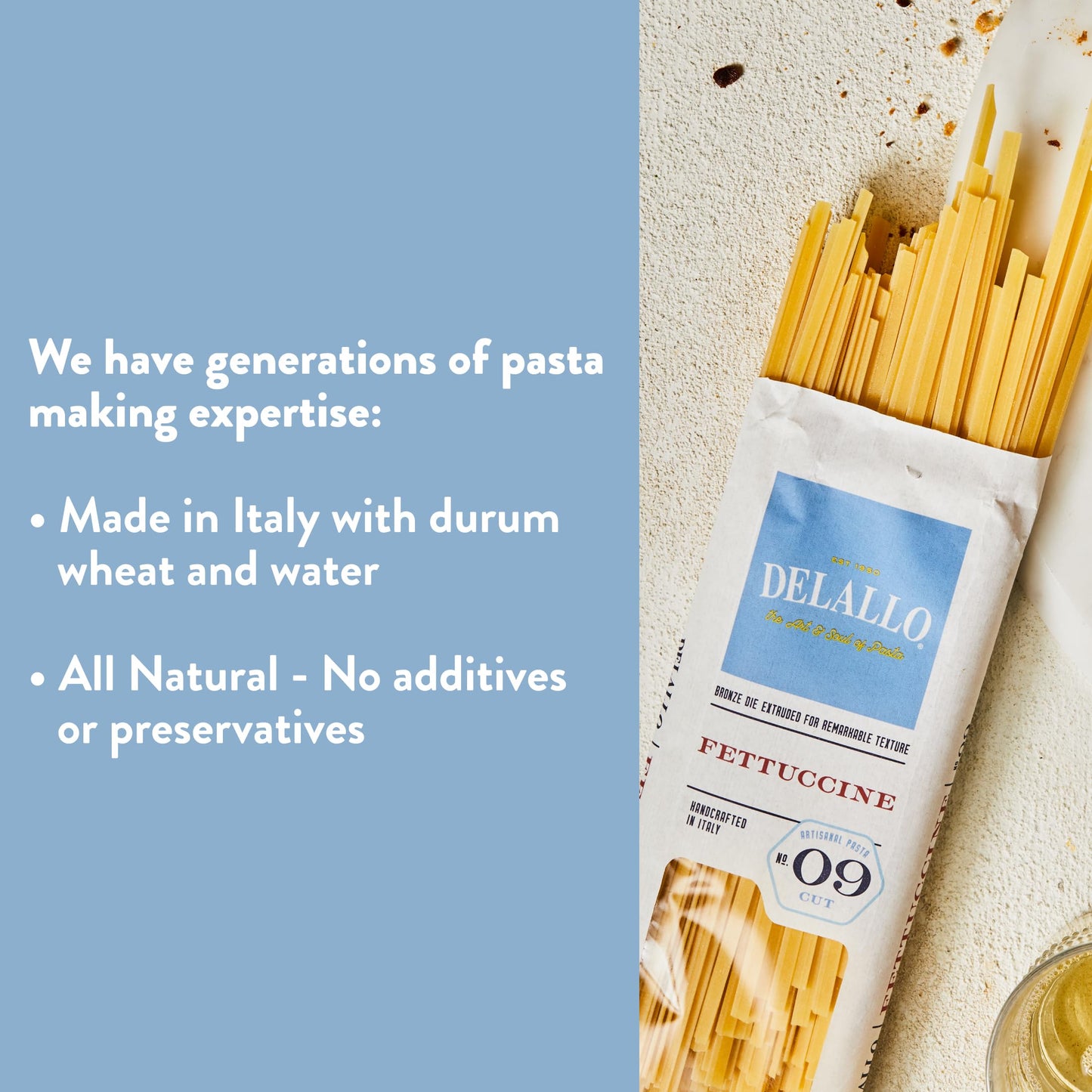 Delallo Fettuccine Pasta, 1 Pound Bag, 4 Pack, Made In Italy, Cooks In 9 Minutes, Made With Durum Wheat Semolina Flour, Non-Gmo