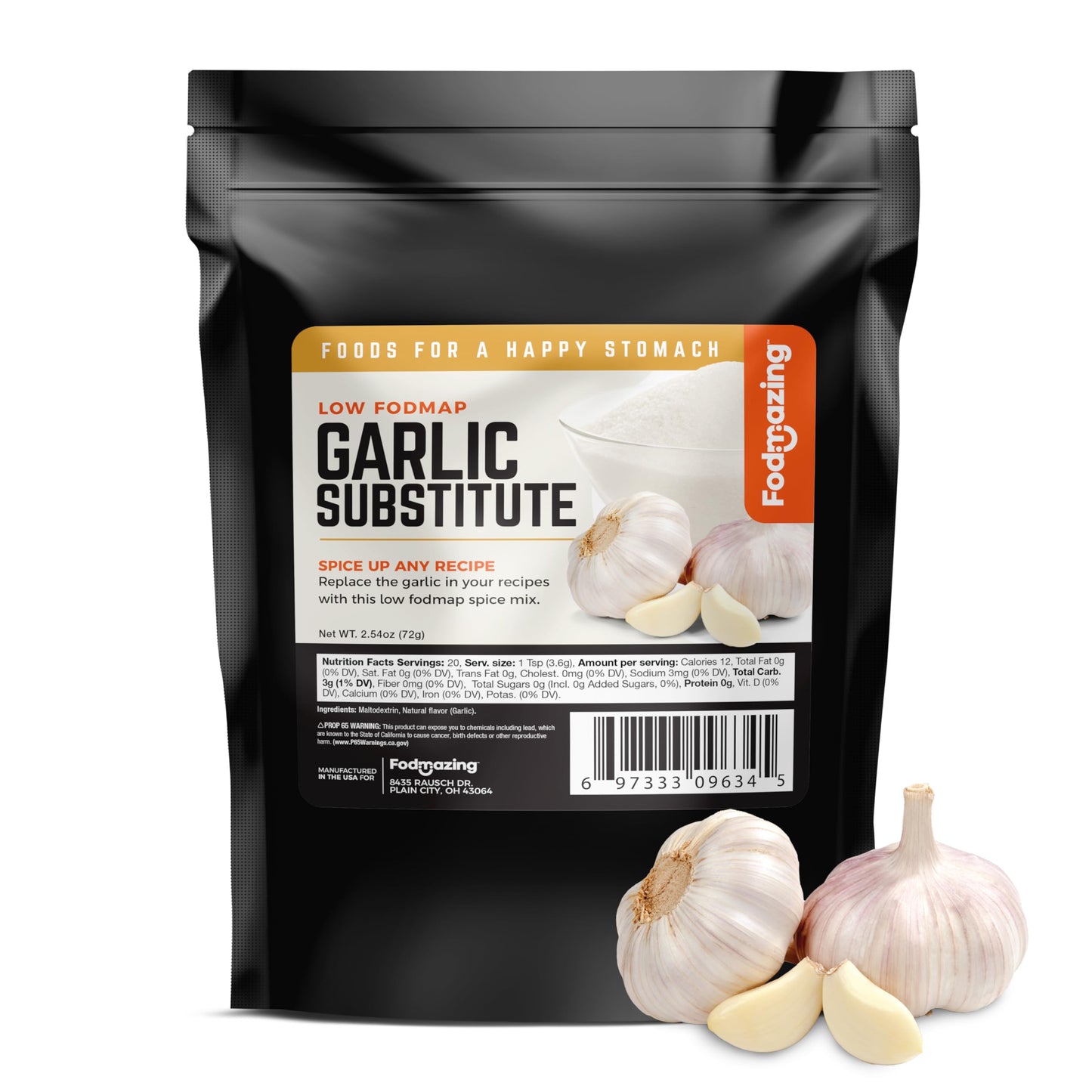 Fodmazing Garlic Replacer - Low FodMap, Non-GMO, Fat-Free, 2.54 oz Pack