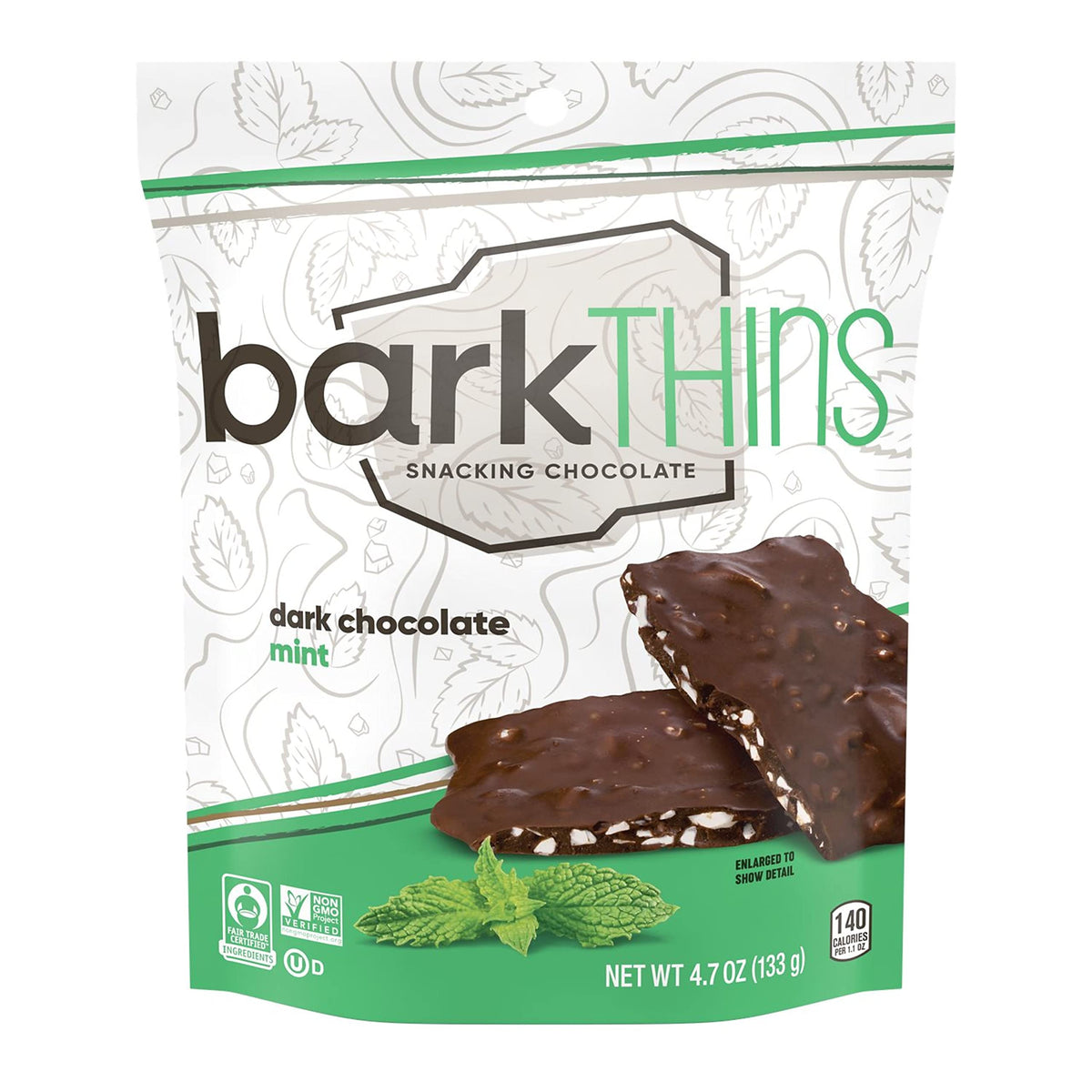 Barkthins Dark Chocolate Mint Snacking Chocolate, Fair Trade And Non Gmo, 4.7 Oz Bag