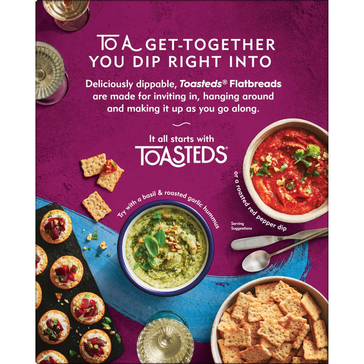 Toasteds Flatbreads Crackers, Party Snacks, Lunch Snacks, Sea Salt And Olive Oil (12 Boxes)