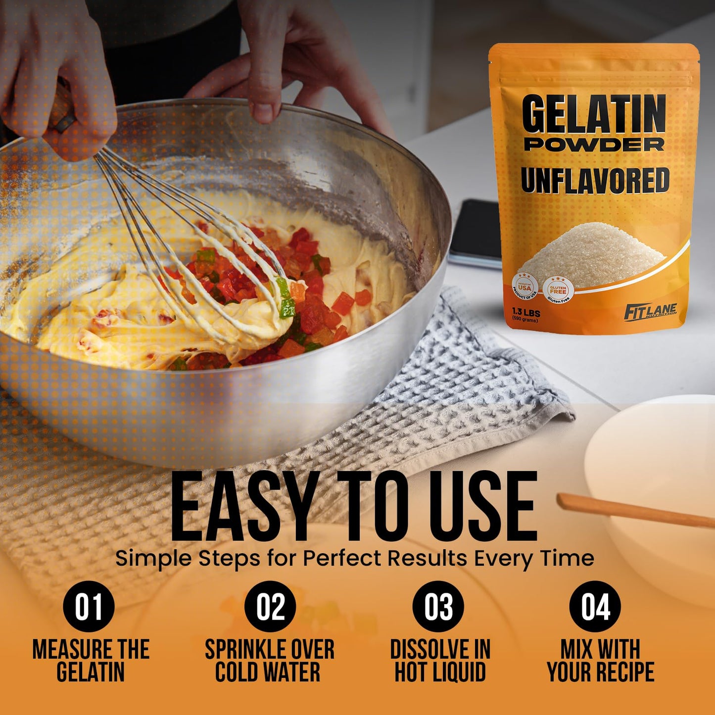 Gelatin Powder Unflavored 6 oz - Bulk Bag - Gelatina Sin Sabor en Polvo - Product of USA - Perfect for Desserts  Baking & Cooking - Supports Hair  Skin & Nails