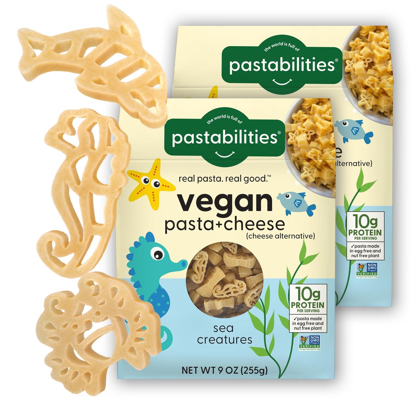 Pastabilities Vegan Mac And Cheese For Kids (& Adults) - Under The Sea - Fun Shapes Sea Creatures, Family Size – Serves 4, Certified Non Gmo Pasta And Cheese Mix, Made In The Usa, (2 Pack, 9 Oz)