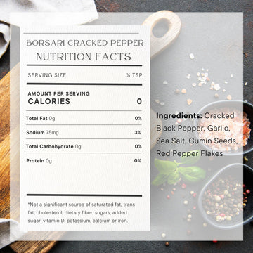 BORSARI  ed Pepper Seasoning Blend - Gourmet Black Pepper with Garlic & Red Pepper Flakes, 3 oz, Pack of 1