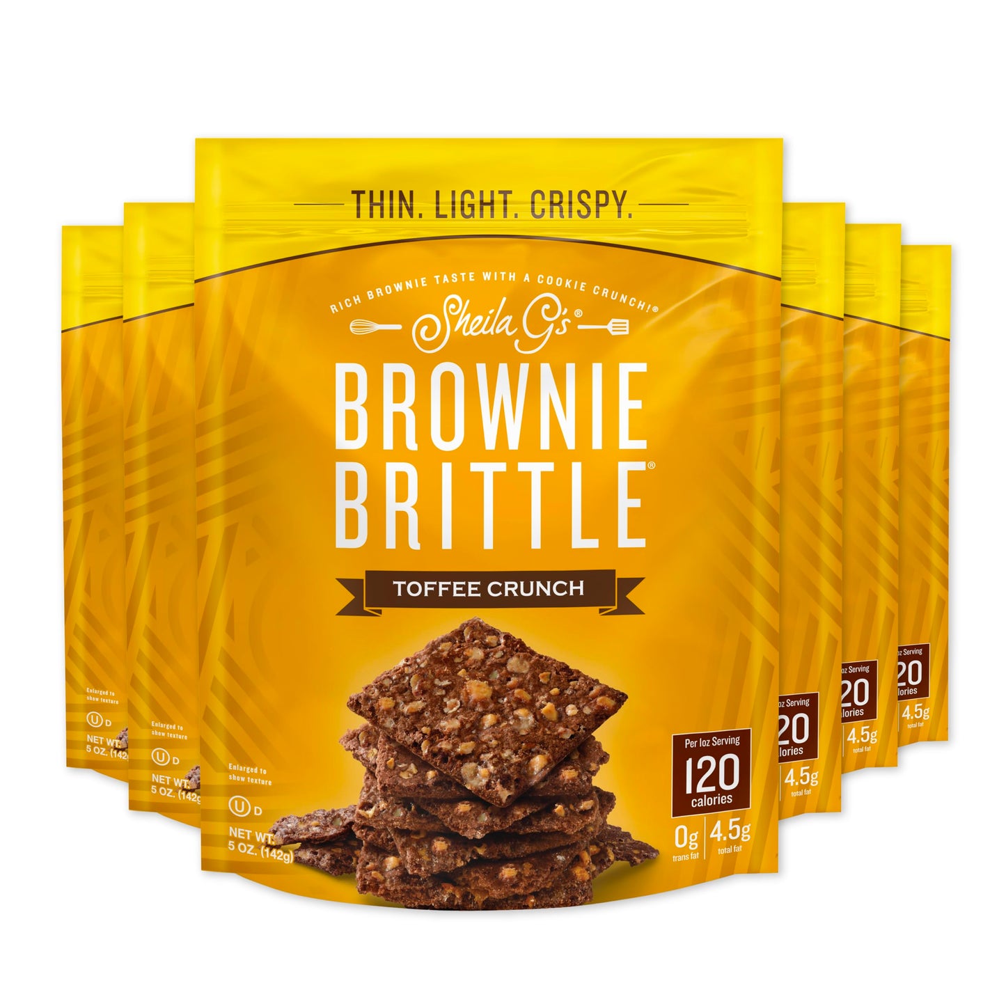 Sheila G'S Brownie Brittle - Toffee Crunch Thin And Crispy Sweet Snacks (Pack Of 6, 5 Oz), Rich Gourmet Brownie Bites Dessert