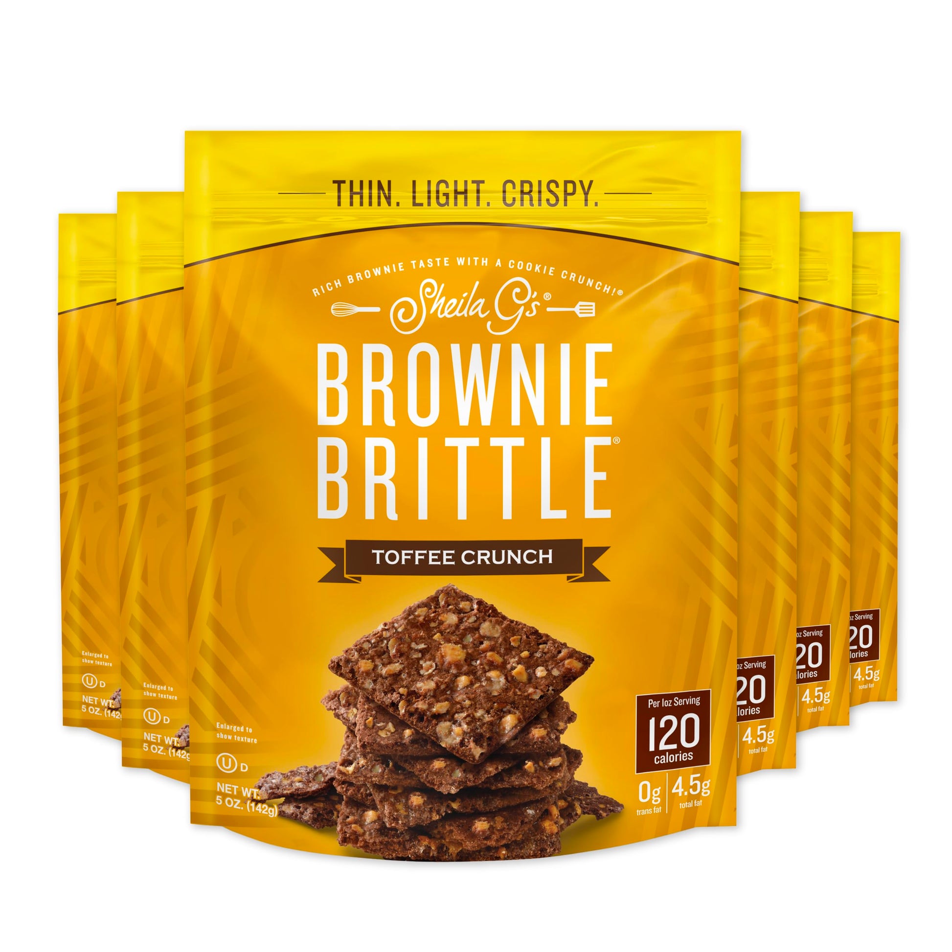 Sheila G'S Brownie Brittle - Toffee Crunch Thin And Crispy Sweet Snacks (Pack Of 6, 5 Oz), Rich Gourmet Brownie Bites Dessert