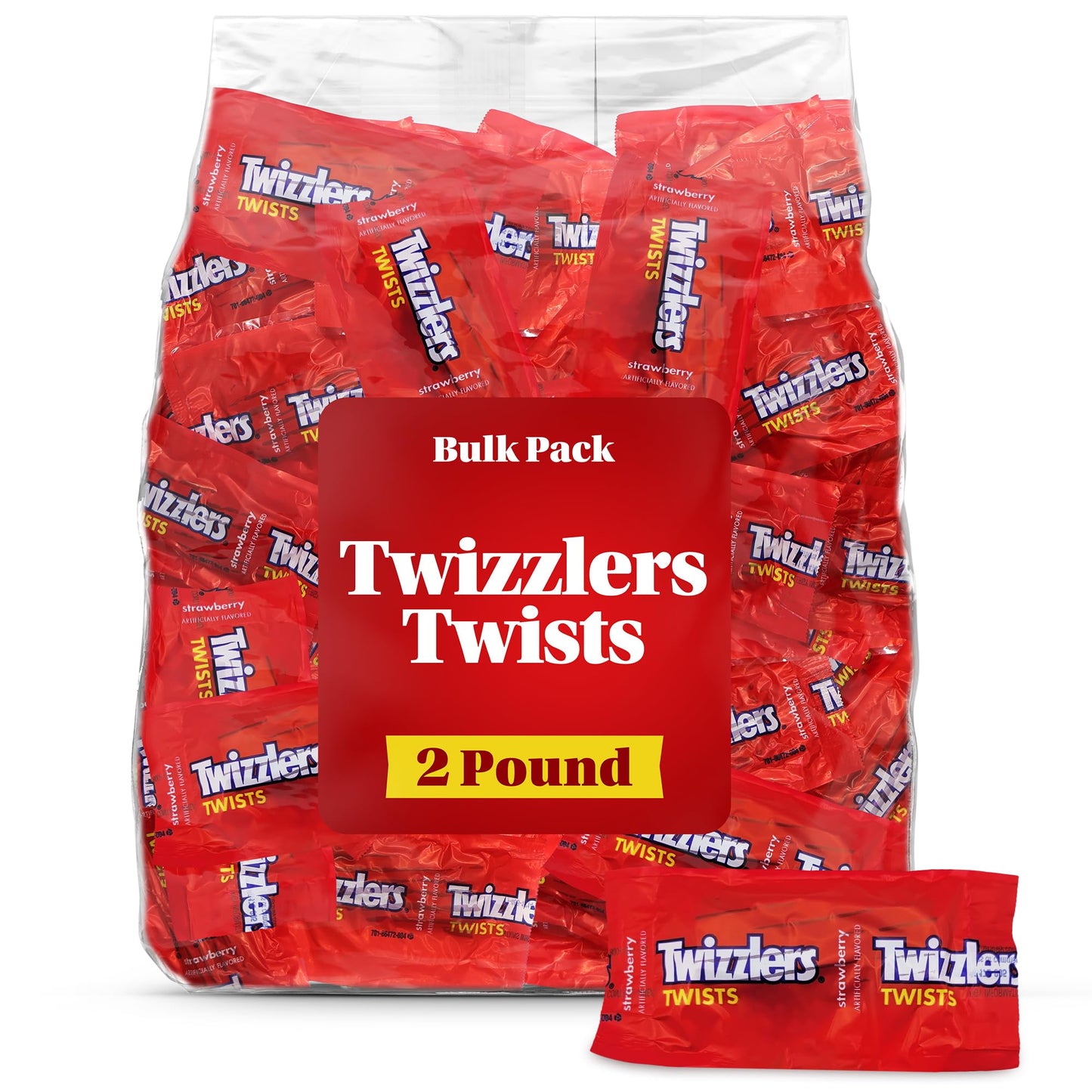 Licorice Twist Strawberry Bulk Pack 2 Pound - Individually Wrapped Chewy Candy for Easter Basket Stuffers, Party Favors, Pinata 