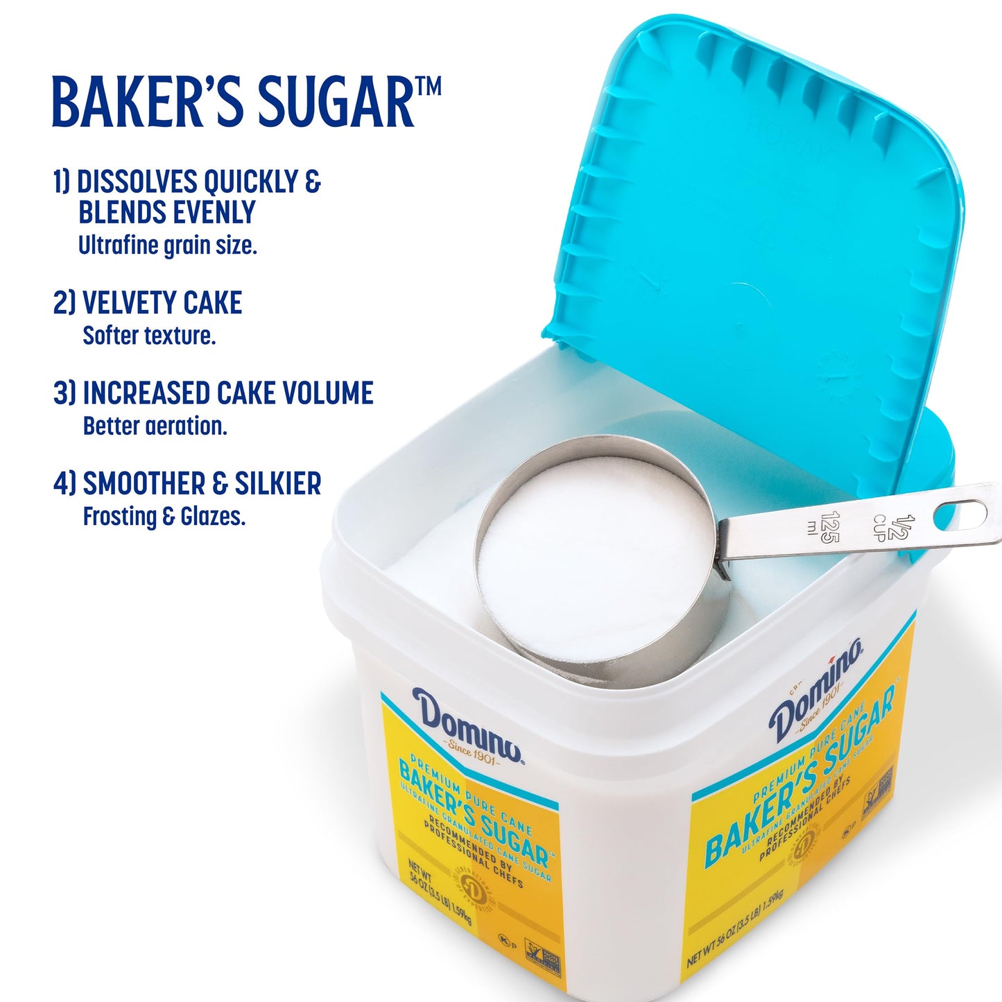 Domino Pure Cane Ultrafine Granulated Bakers Sugar, 3.5 lb Easy Baking Tub