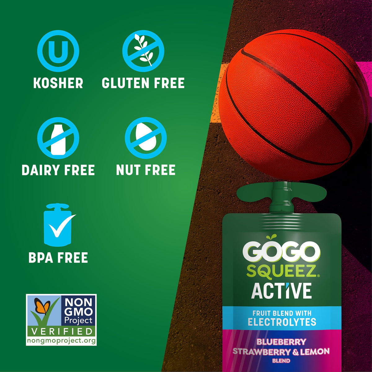 GoGo squeeZ Active Fruit Blend with Electrolytes | 18-Count Variety Pack | Blueberry Strawberry Lemon & Strawberry Pineapple Ora