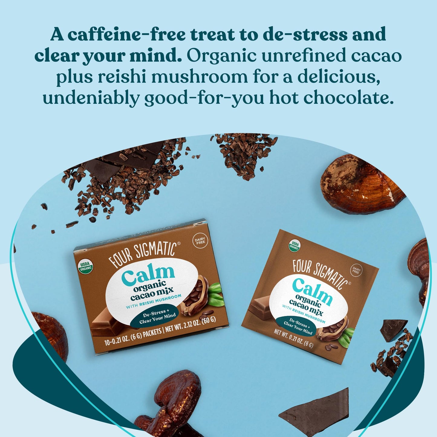 Mushroom Hot Cacao Mix with Reishi by Four Sigmatic - Organic Reishi Mushroom, Cinnamon, Cardamom, Stevia, & Cacao. Reduces Anxi