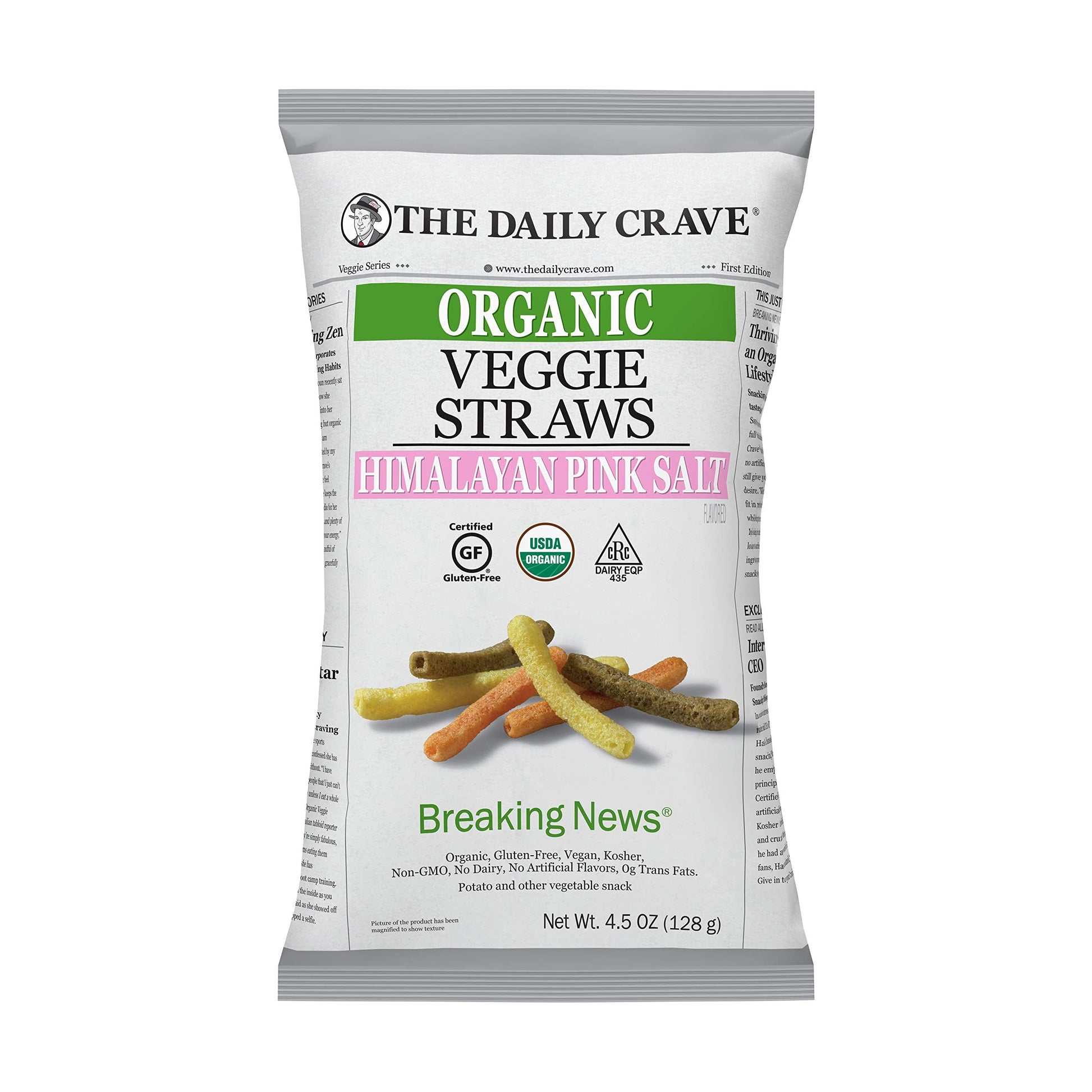 The Daily Crave Organic Veggie Straws, Crunchy Veggie with Himalayan Pink Salt, 4.5 Ounce (Pack Of 8) Gluten-Free, Vegan, Kosher