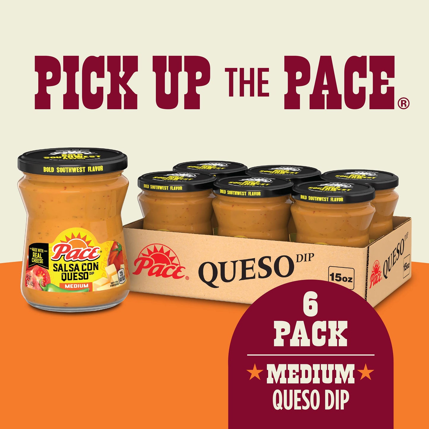 Pace Salsa Con Queso Cheese Dip, Great for Nachos, 15 Ounce Jar (Pack of 6)