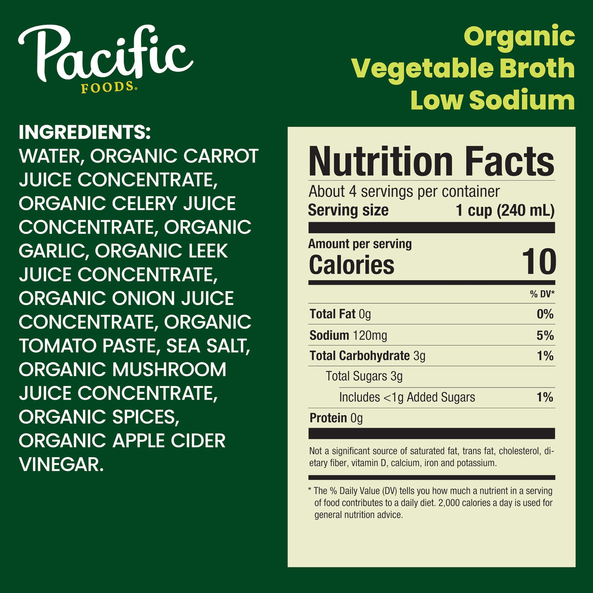 Pacific Foods Low Sodium Organic Vegetable Broth, 32 oz Carton