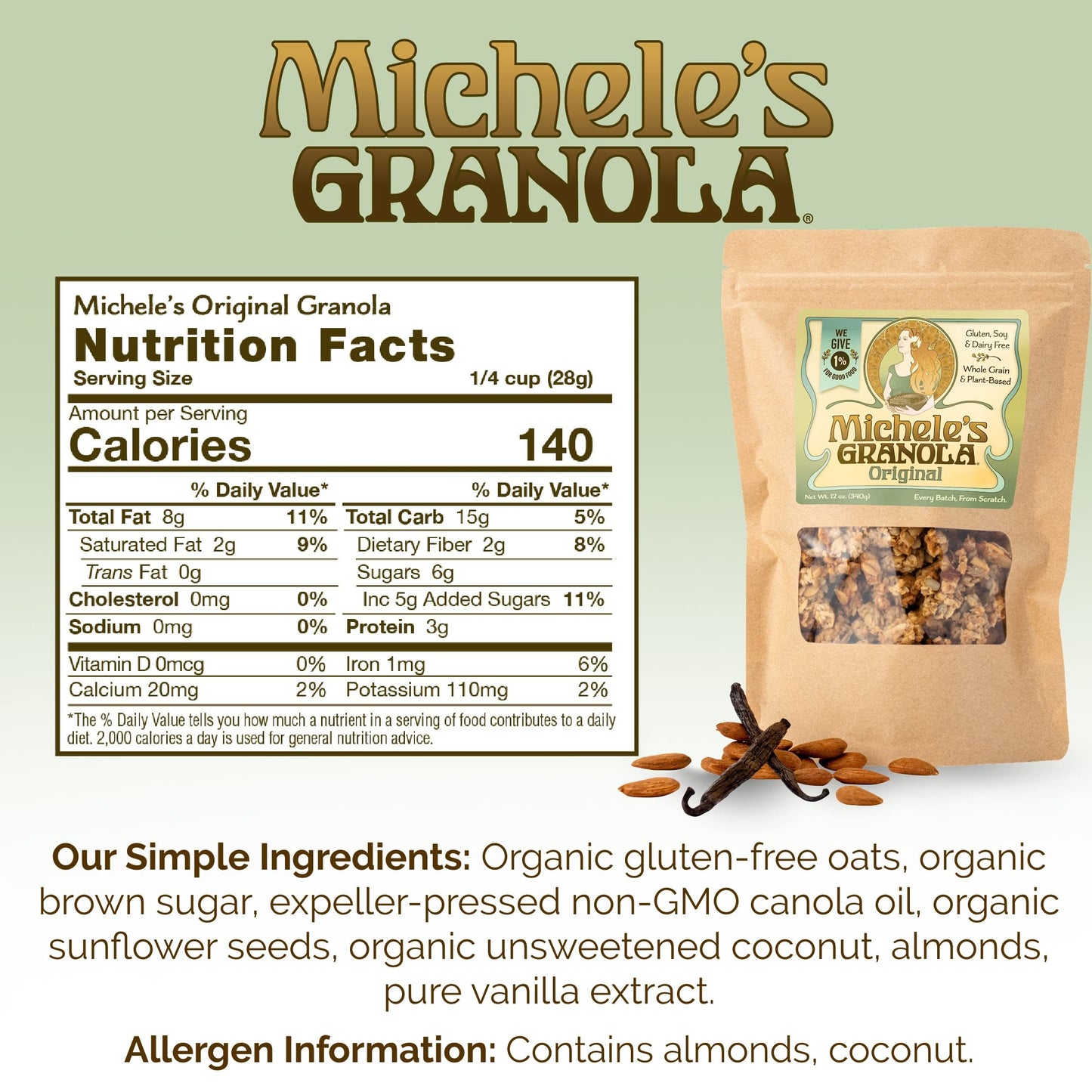 Micheles Granola Original, Handmade, Whole Grain, Vegan, Gluten-Free & Non-GMO, 36oz Resealable Bag