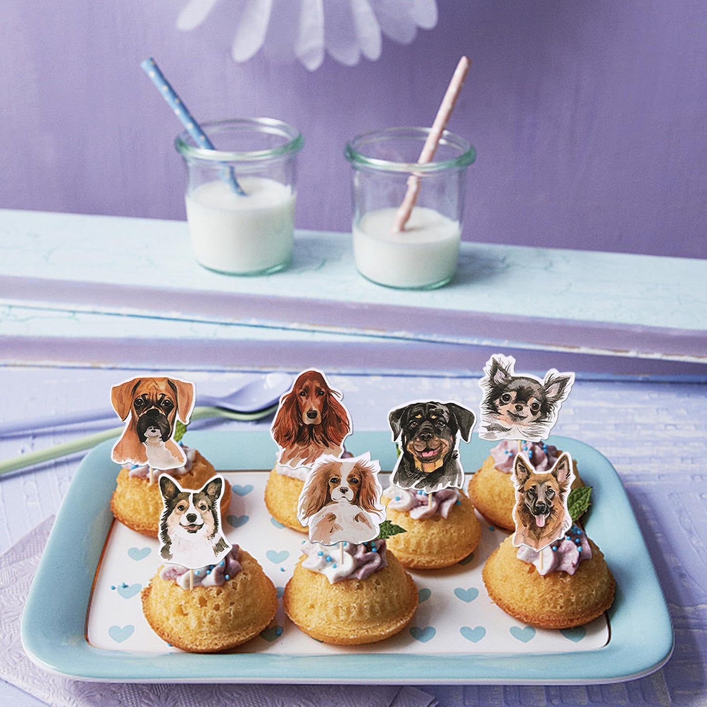 Rssta i Cupcake Toppers for Dogs - 40 Pack Double-Sided Birthday Picks - Design 2