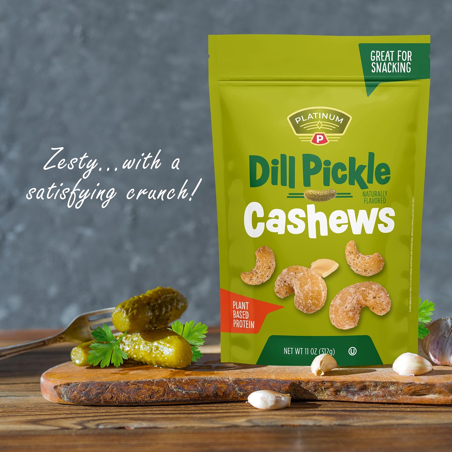 Platinum Dill Pickle Cashews - Plant Based Snack - 11oz Resealable Pouch