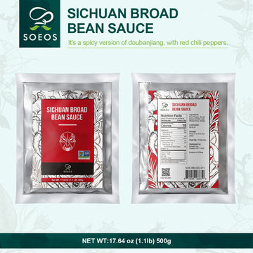 Soeos Sichuan Broad Bean Sauce, 17.6 Ounce (1.1 Lb) 500G, Pixian Doubanjiang Chili Paste, Hong You Dou Ban With Red Chili Oil, S