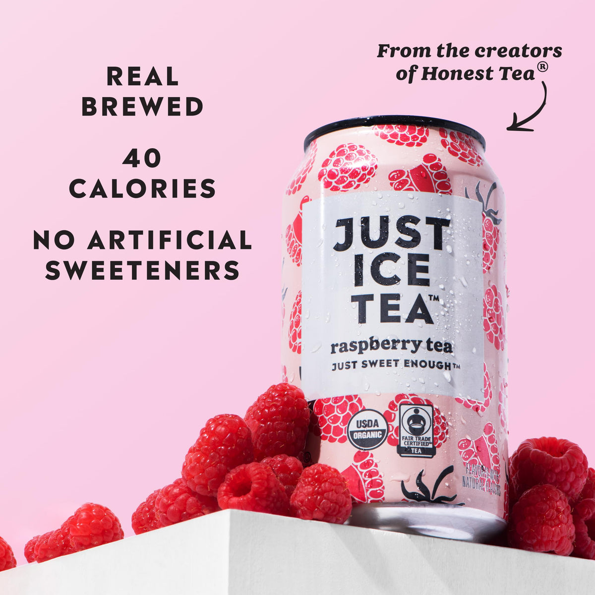 Just Ice Tea, Raspberry Flavored Black Iced Tea, 12-Pack (12Oz Cans), Usda Certified Organic, Low Calorie, No Artificial Sweeten