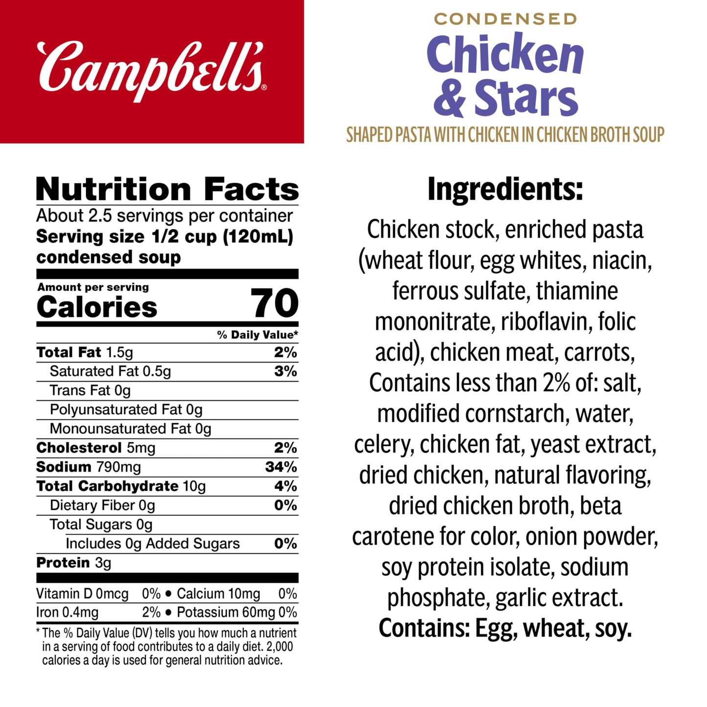 Campbells Condensed Kids Chicken and Stars Soup, 10.5 oz Can, Pack of 1