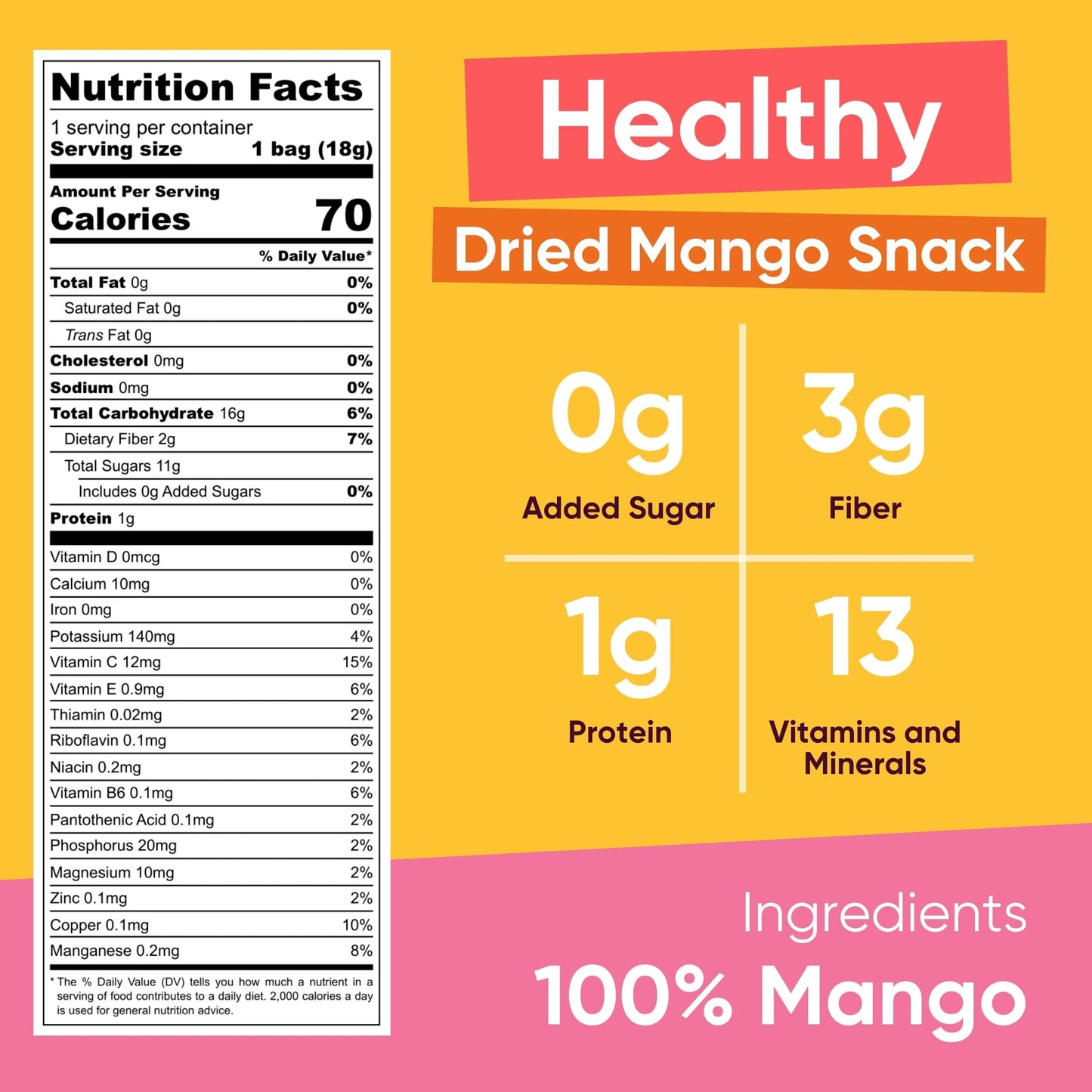 Yammy Dried Mango Chips Like Freeze Dried Fruit, No Sugar Added Crispy Dry Slices of Mangoes, Unsweetened Dehydrated Healthy Sna