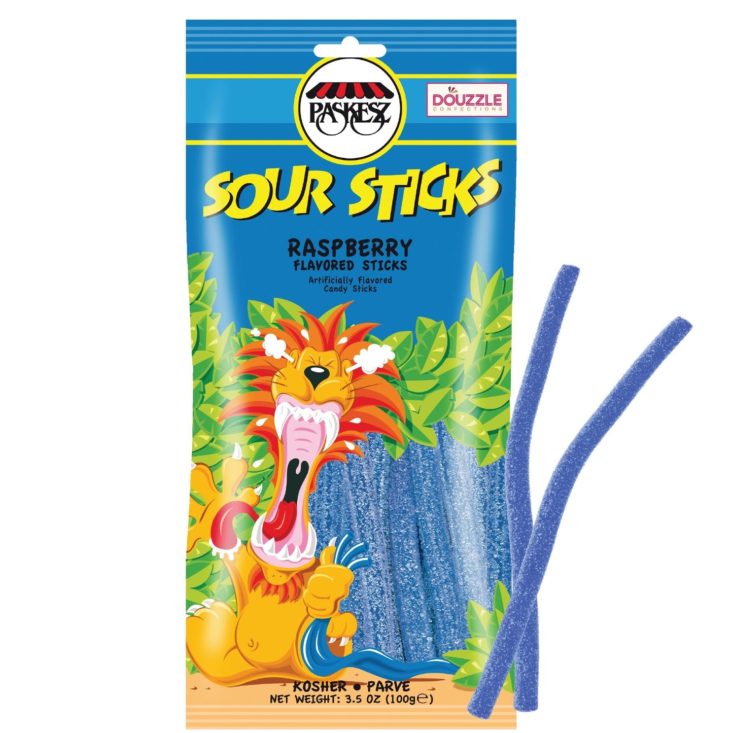 DOUzzle Back To School Sour Sticks Chewy Candy Straws Blue Raspberry (3.5 OZ - 1 Pack) Goodie Bag Stuffer, Pinata Filler - Koshe